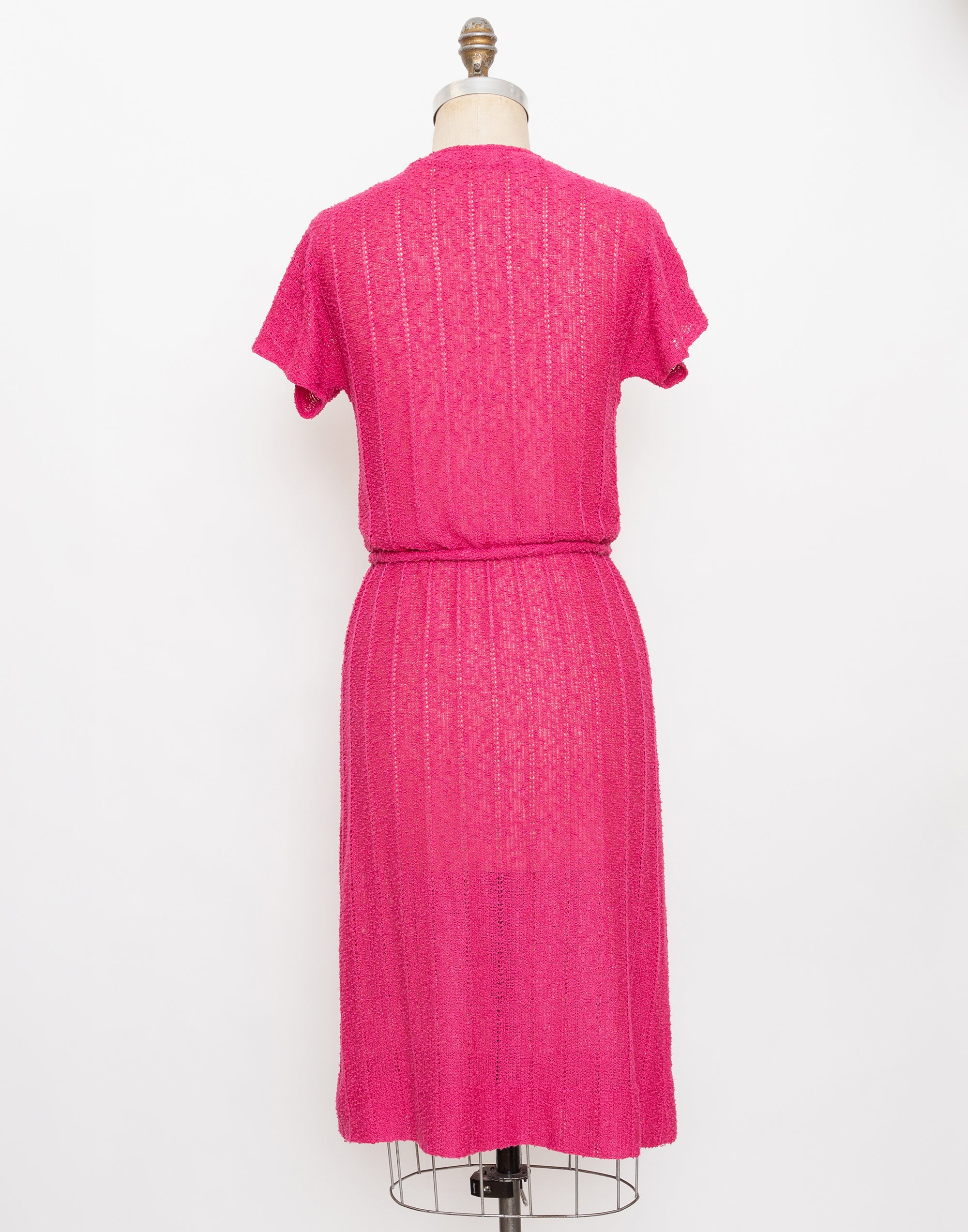 70s/80s fuchsia knit wrap dress