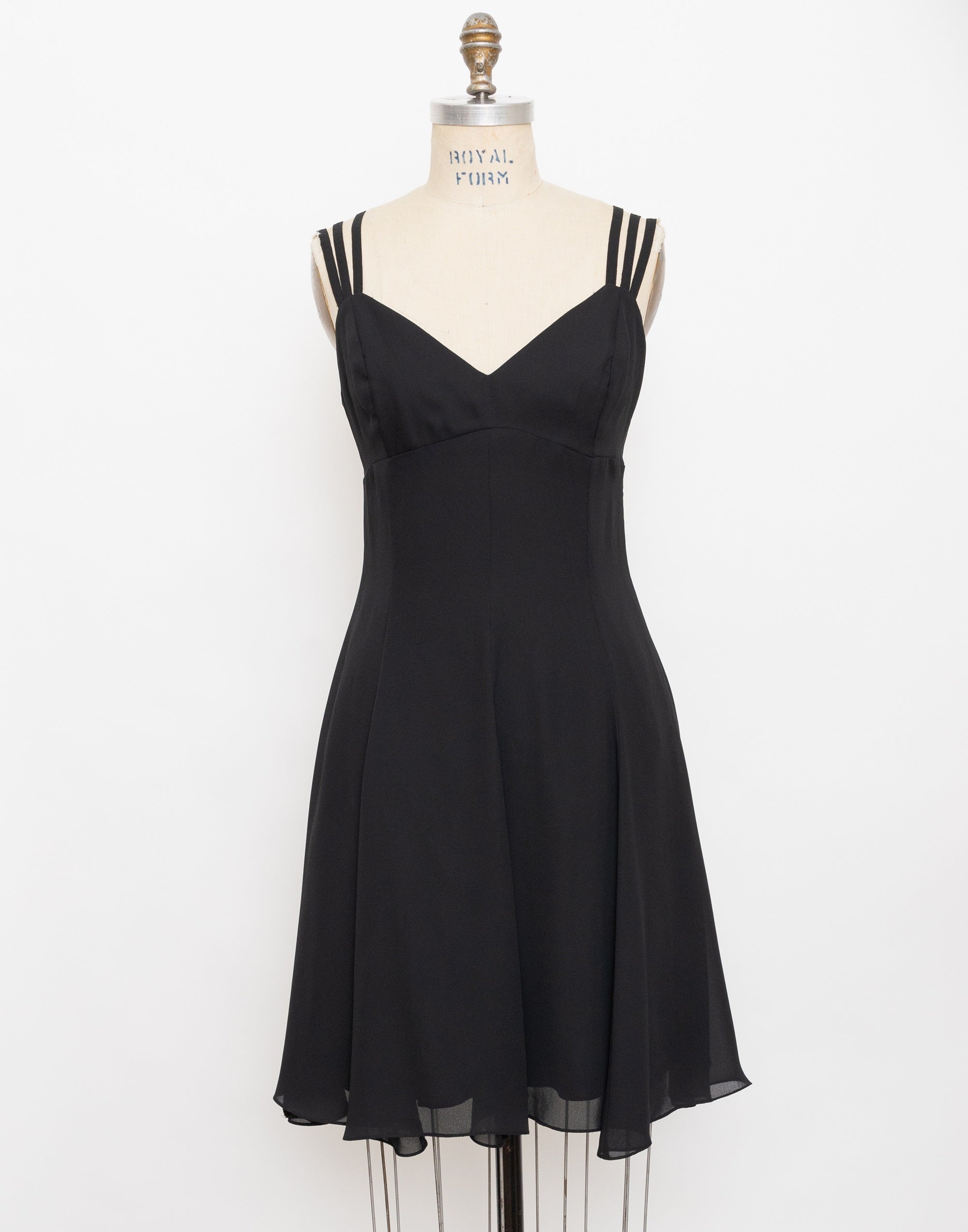 90s black strappy shoulder v neck dress