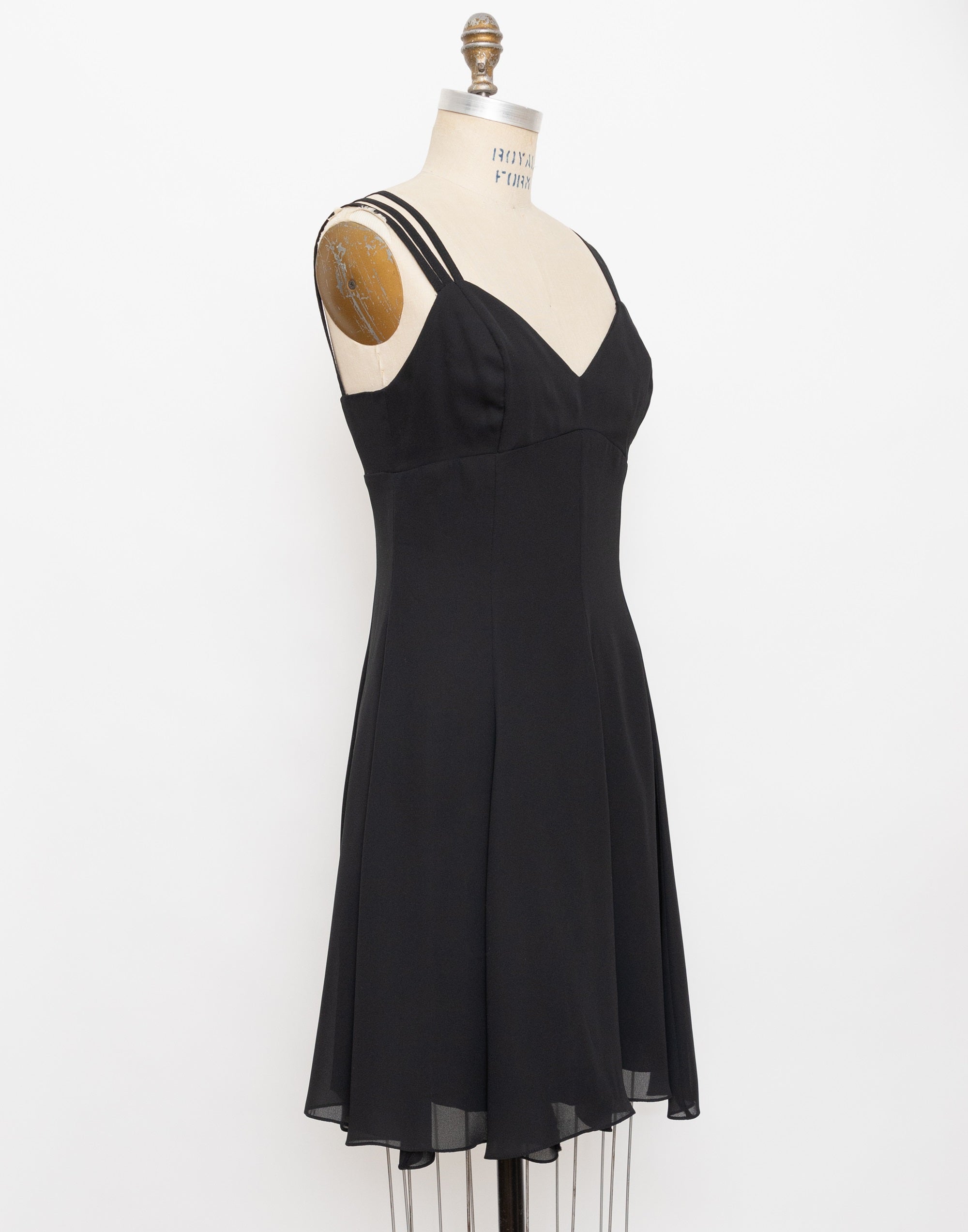 90s black strappy shoulder v neck dress