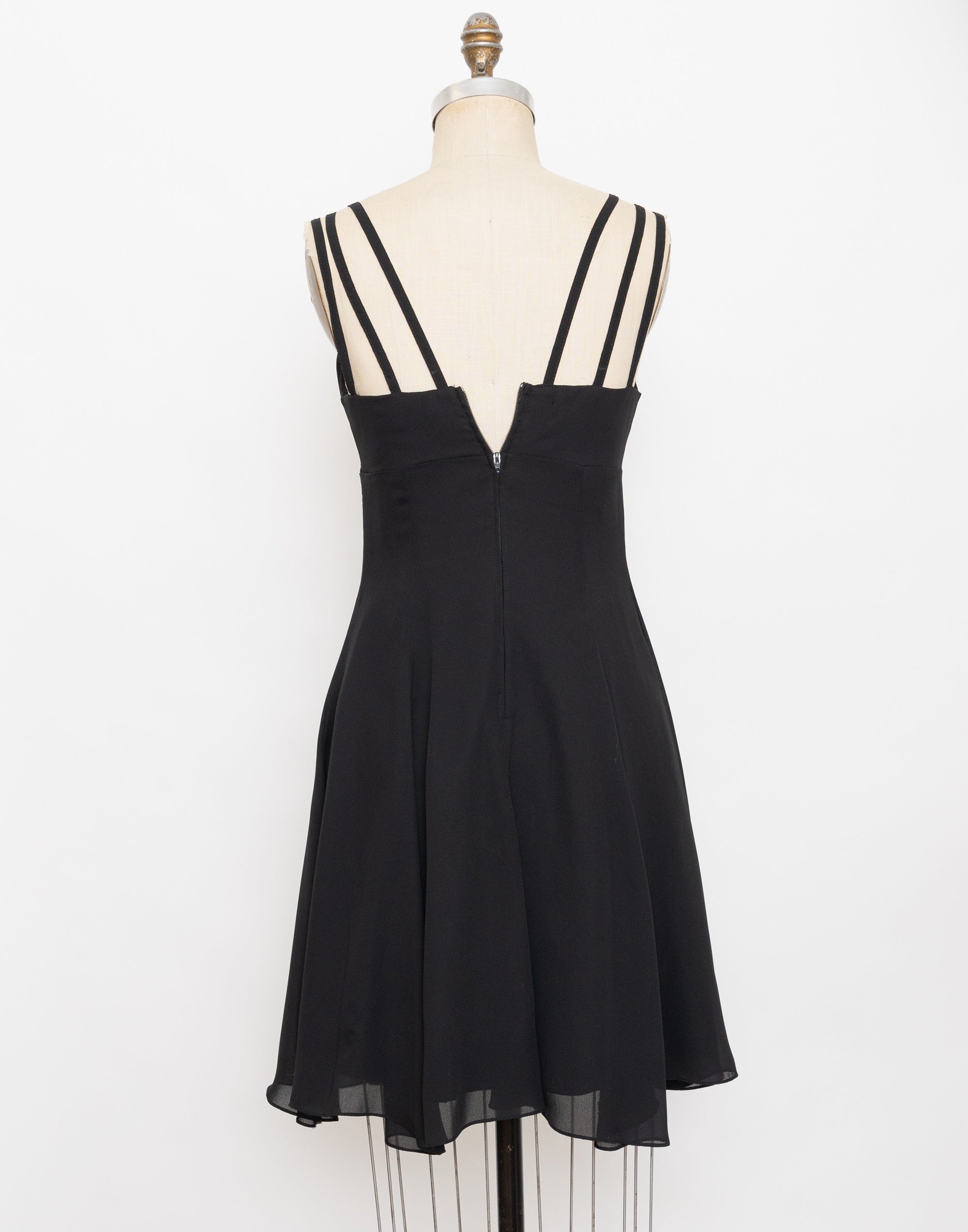 90s black strappy shoulder v neck dress