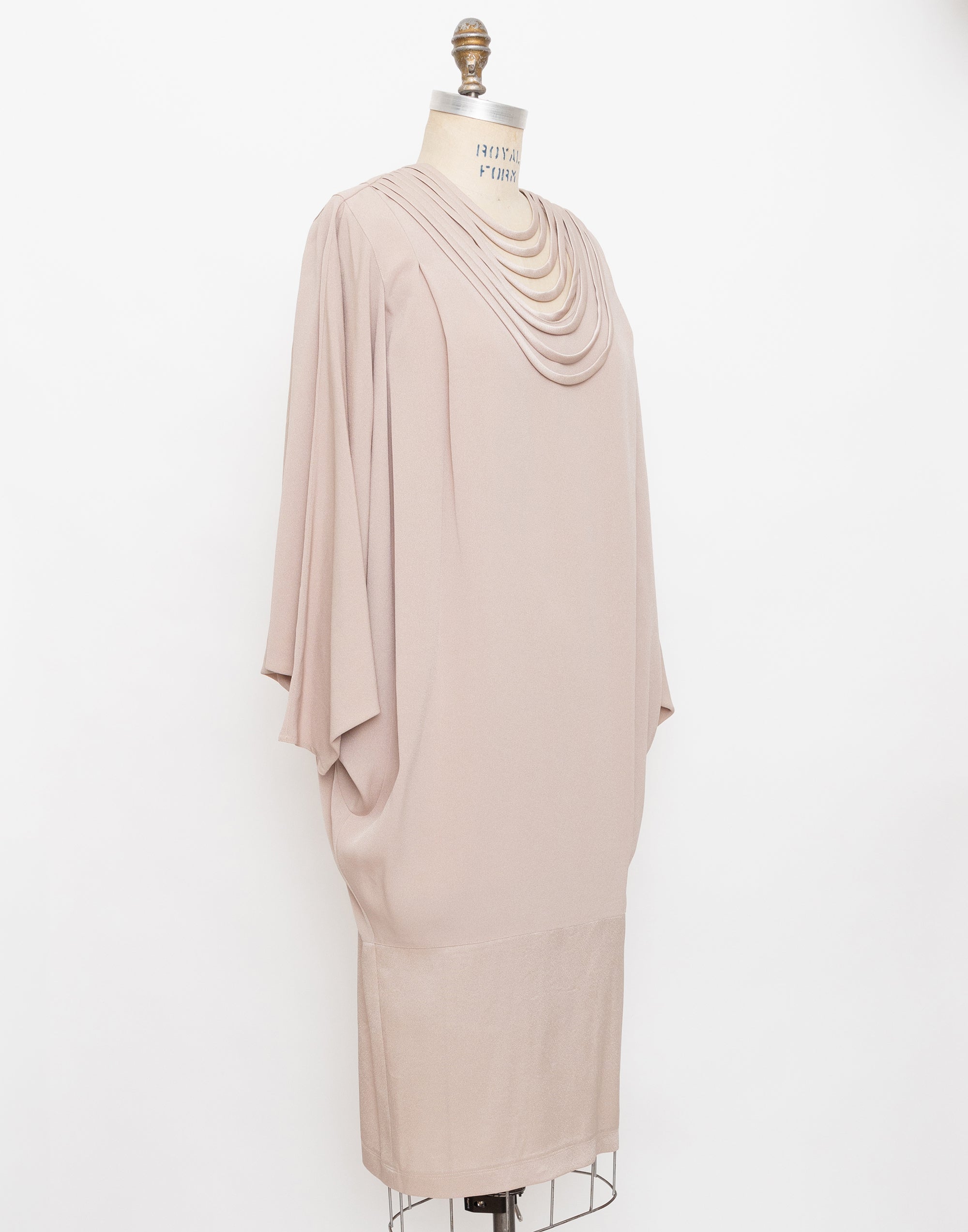 80s dusty beige drop waist batwing dress