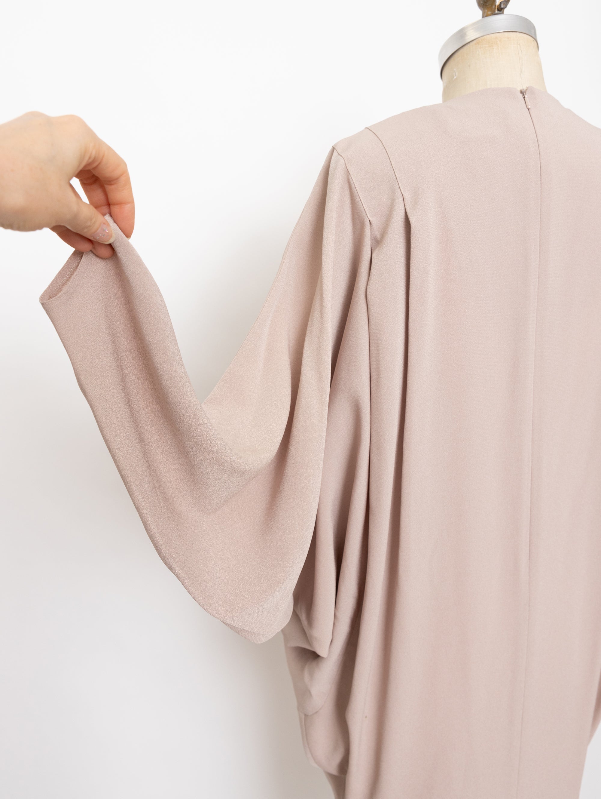 80s dusty beige drop waist batwing dress