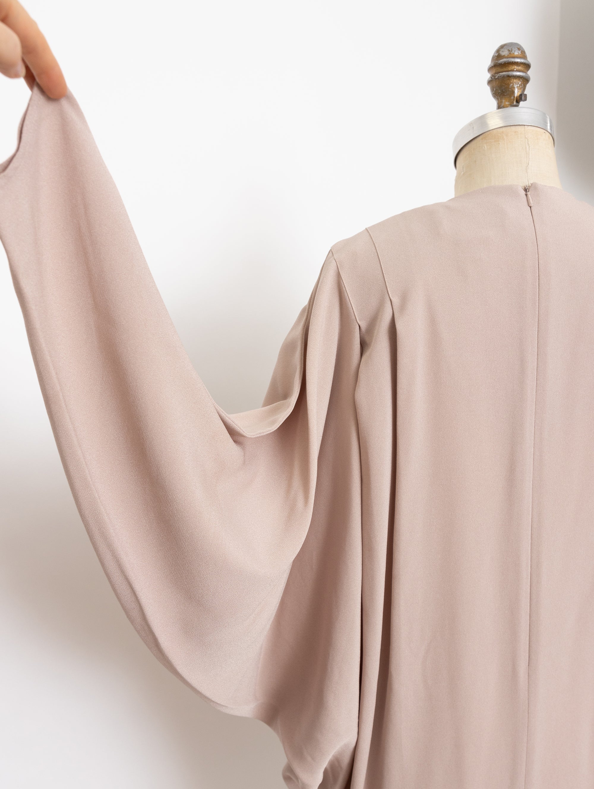 80s dusty beige drop waist batwing dress