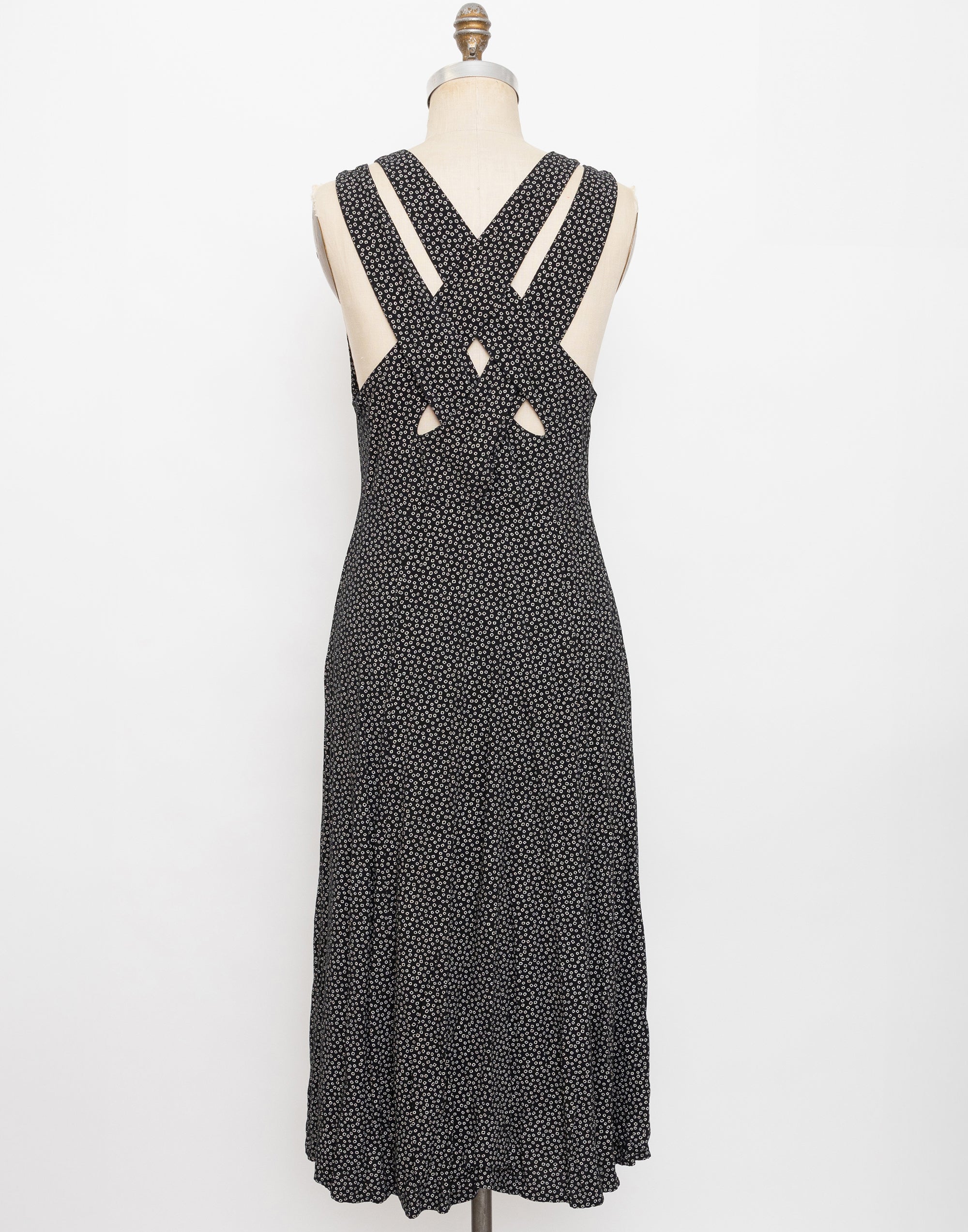 90s black and white dot criss cross back dress