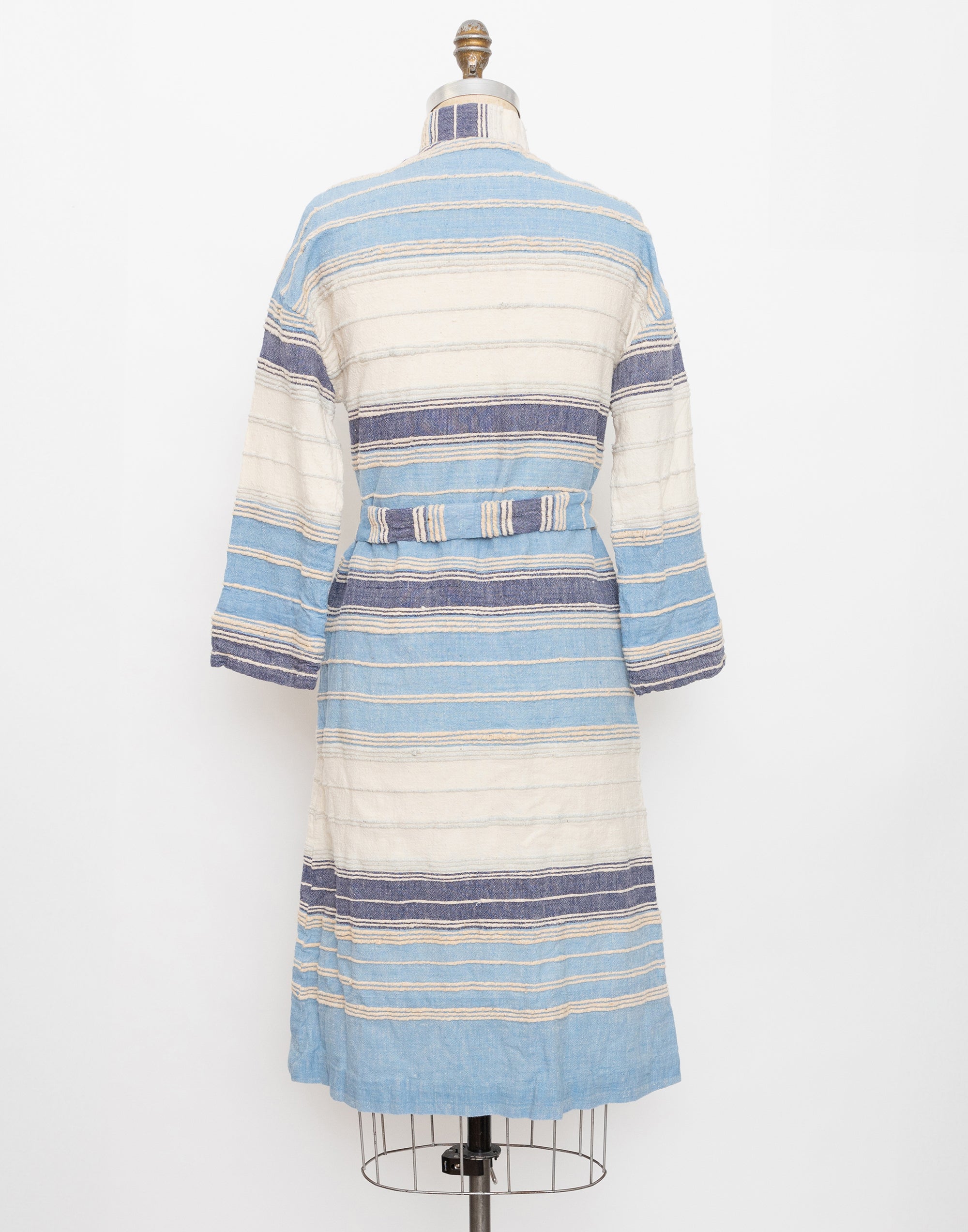 70s light and dark blue cream striped long sleeve dress