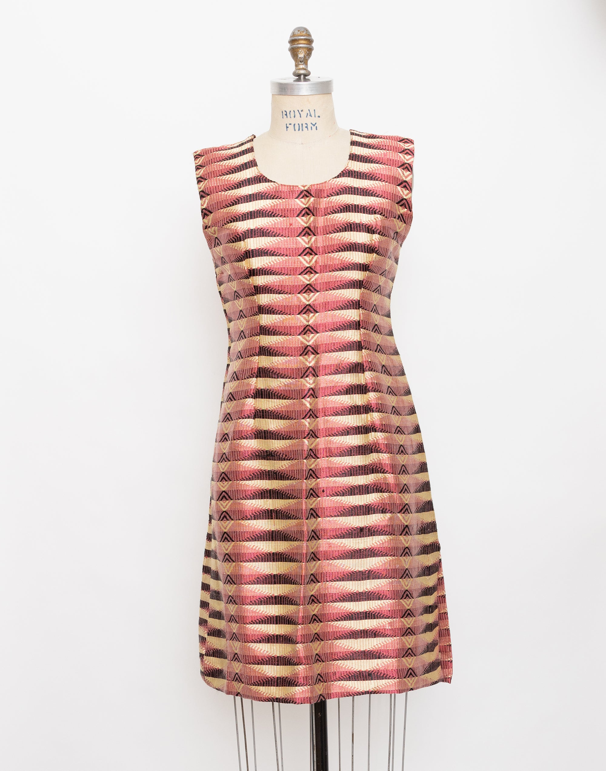 70s fuchsia and gold abstract jacquard sleeveless dress
