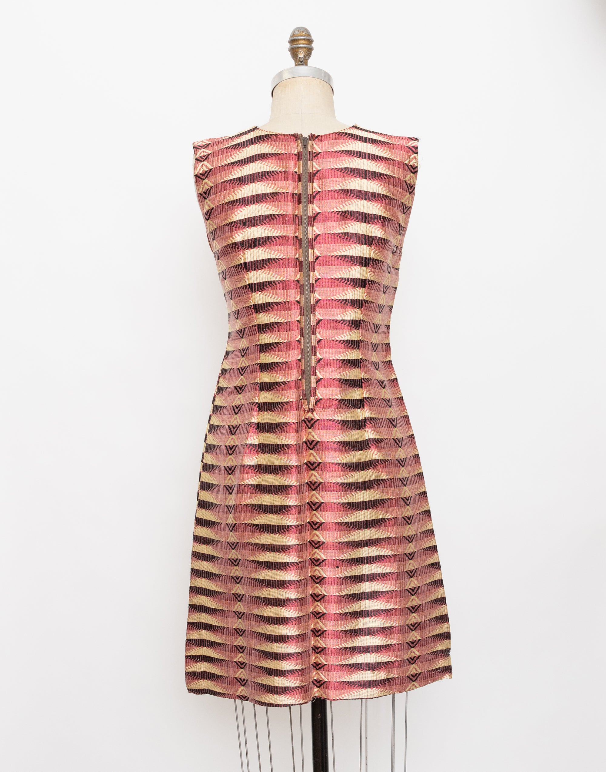70s fuchsia and gold abstract jacquard sleeveless dress