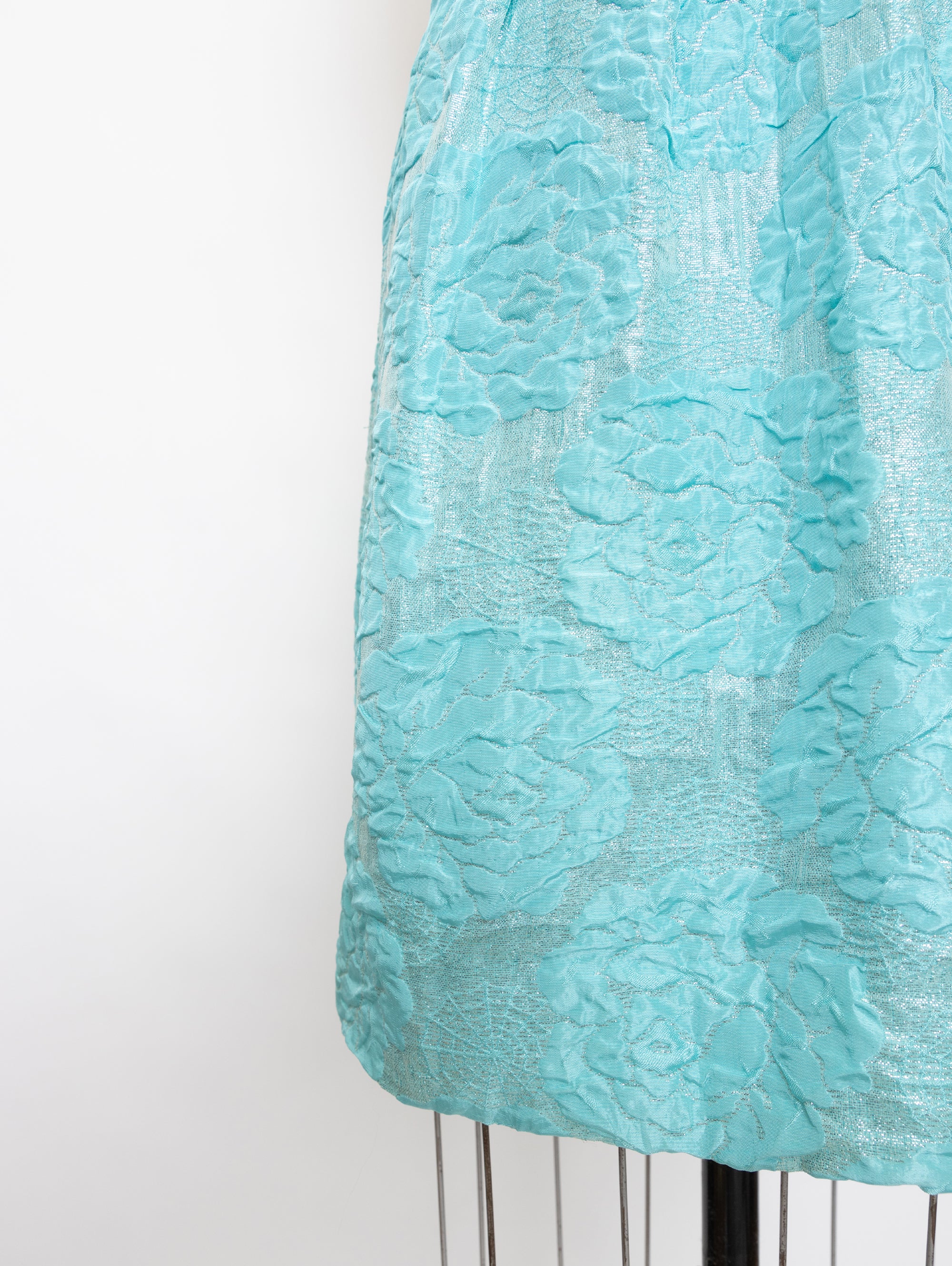 60s aqua metallic brocade flower + spiderweb wiggle dress