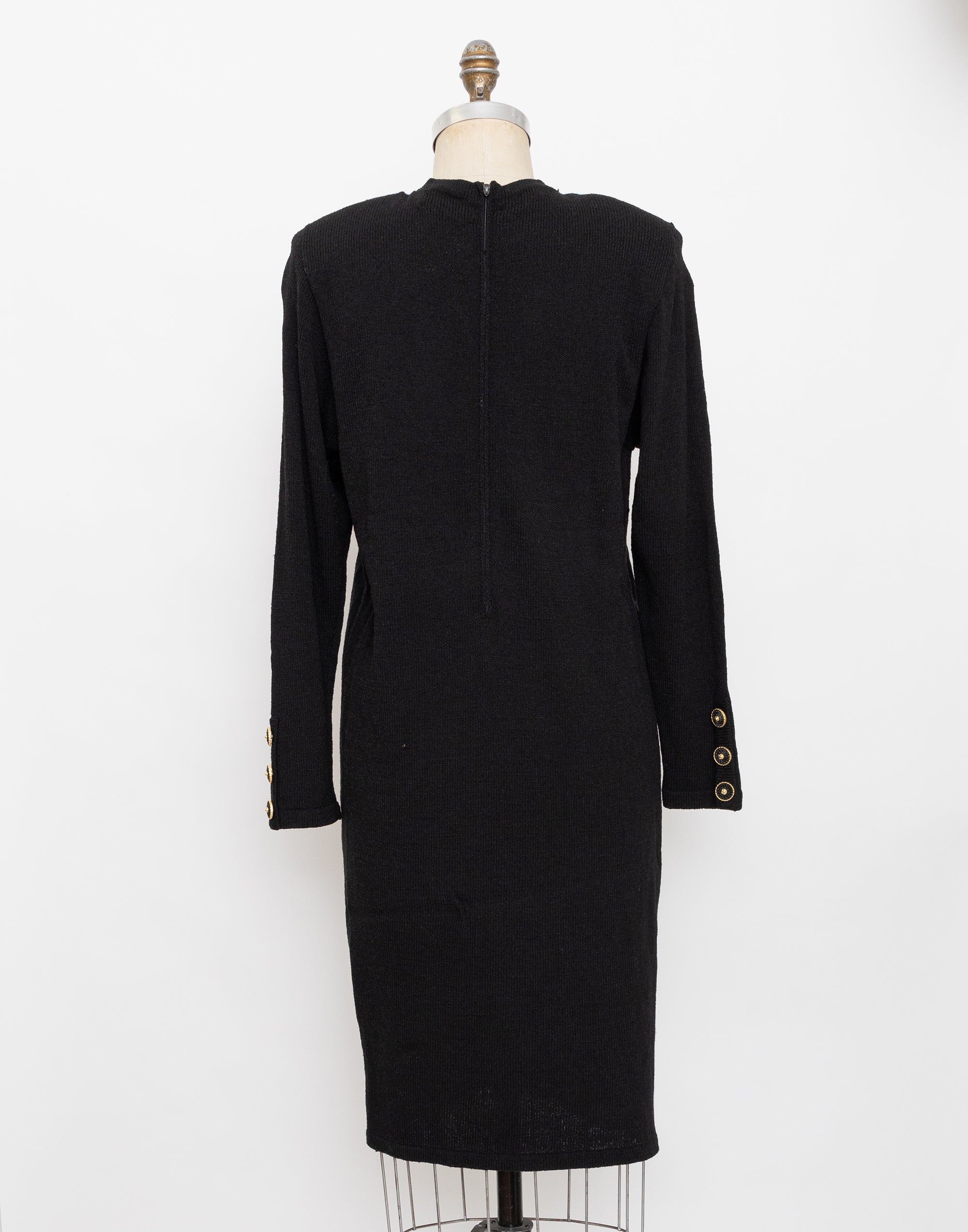 80s black long sleeve sweater dress with multistripes