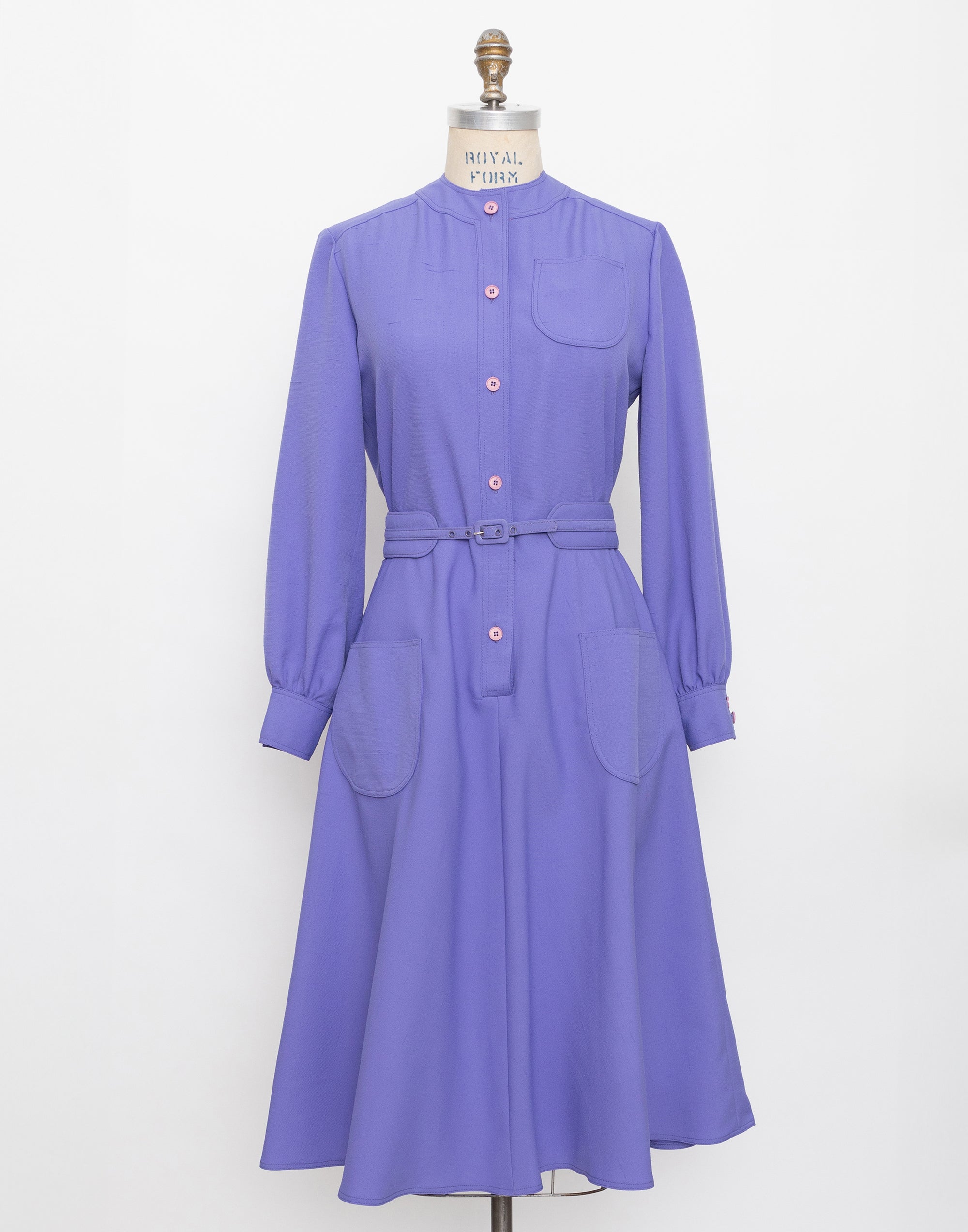 60s randazzo lilac long sleeve shirt dress with pockets and belt