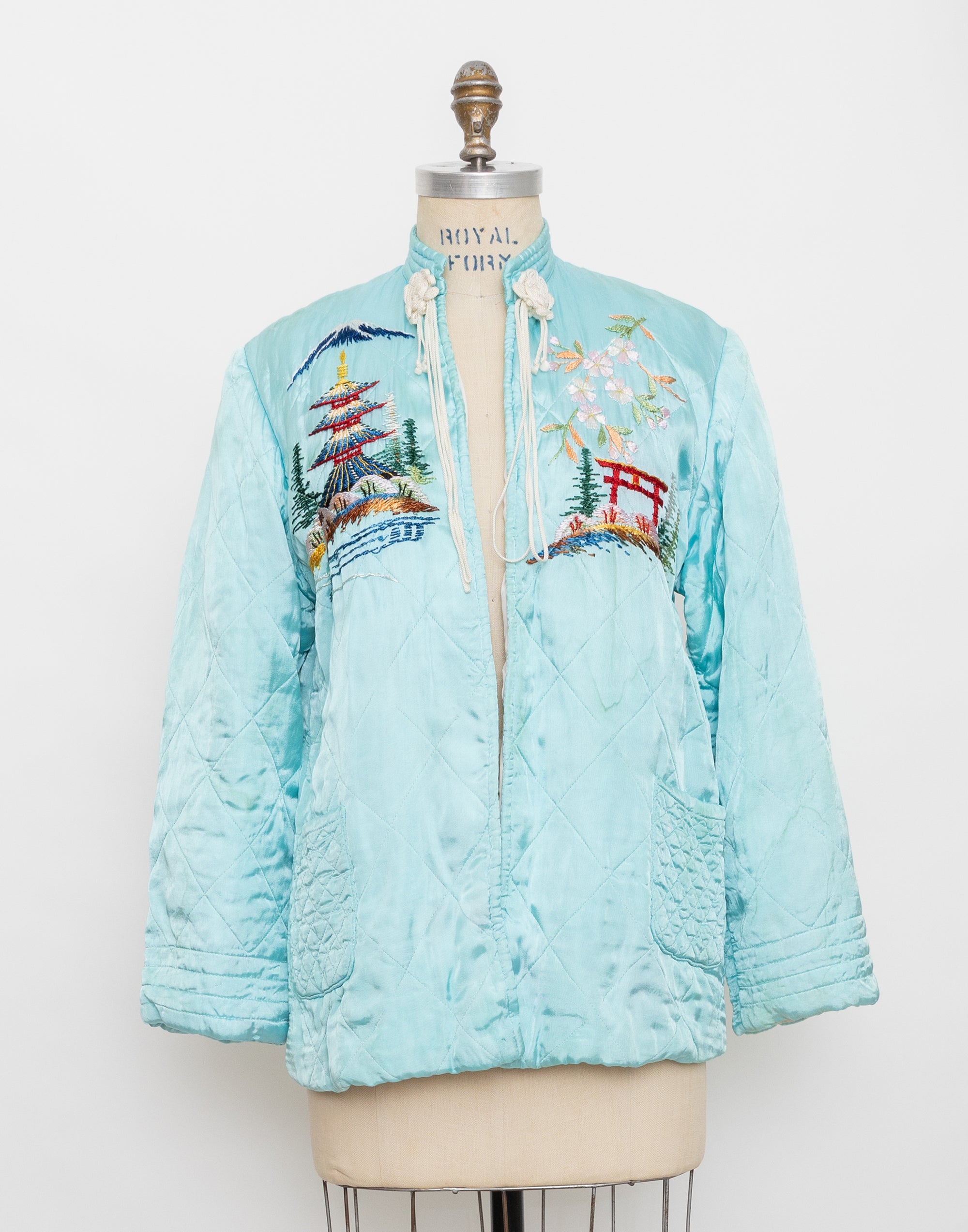 80s aqua satin embroidered jacket