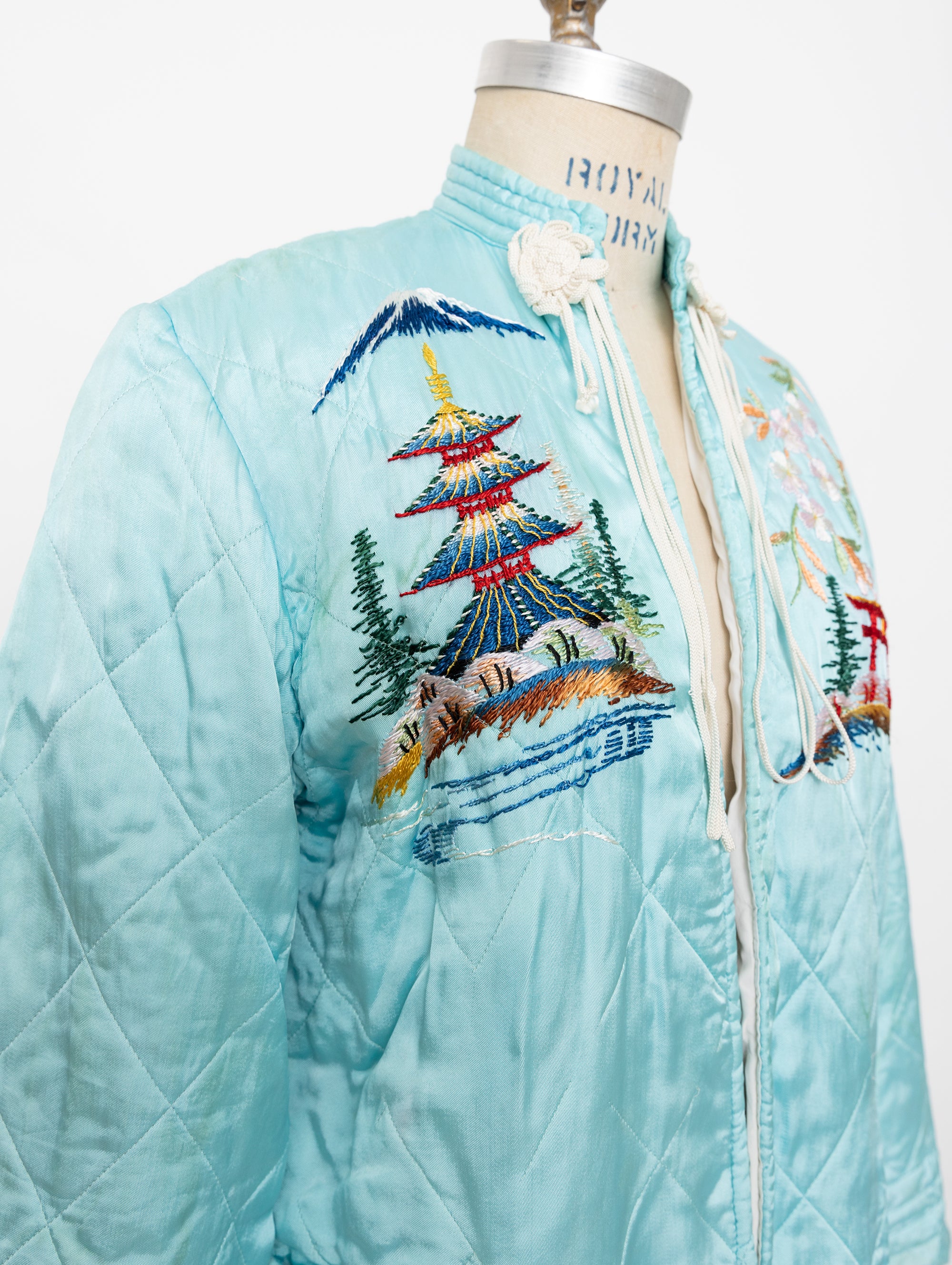 80s aqua satin embroidered jacket