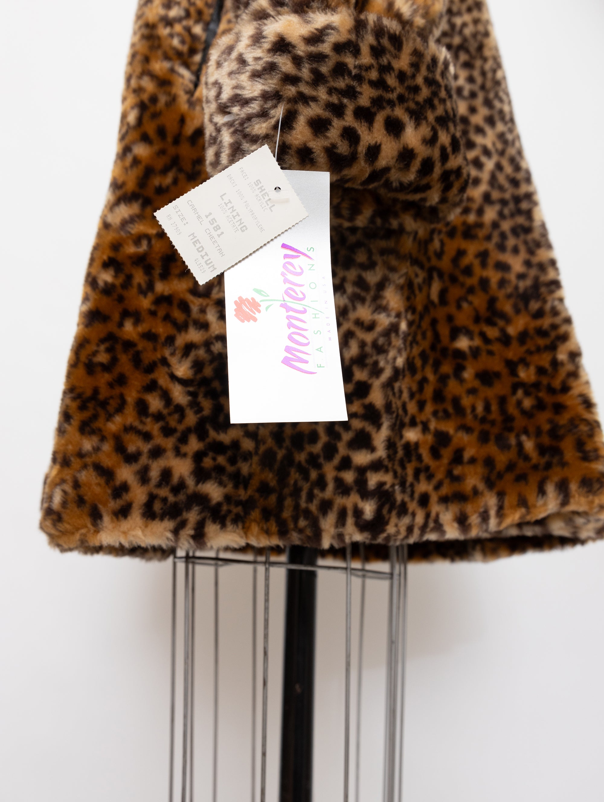 90s leopard print long faux fur swing coat