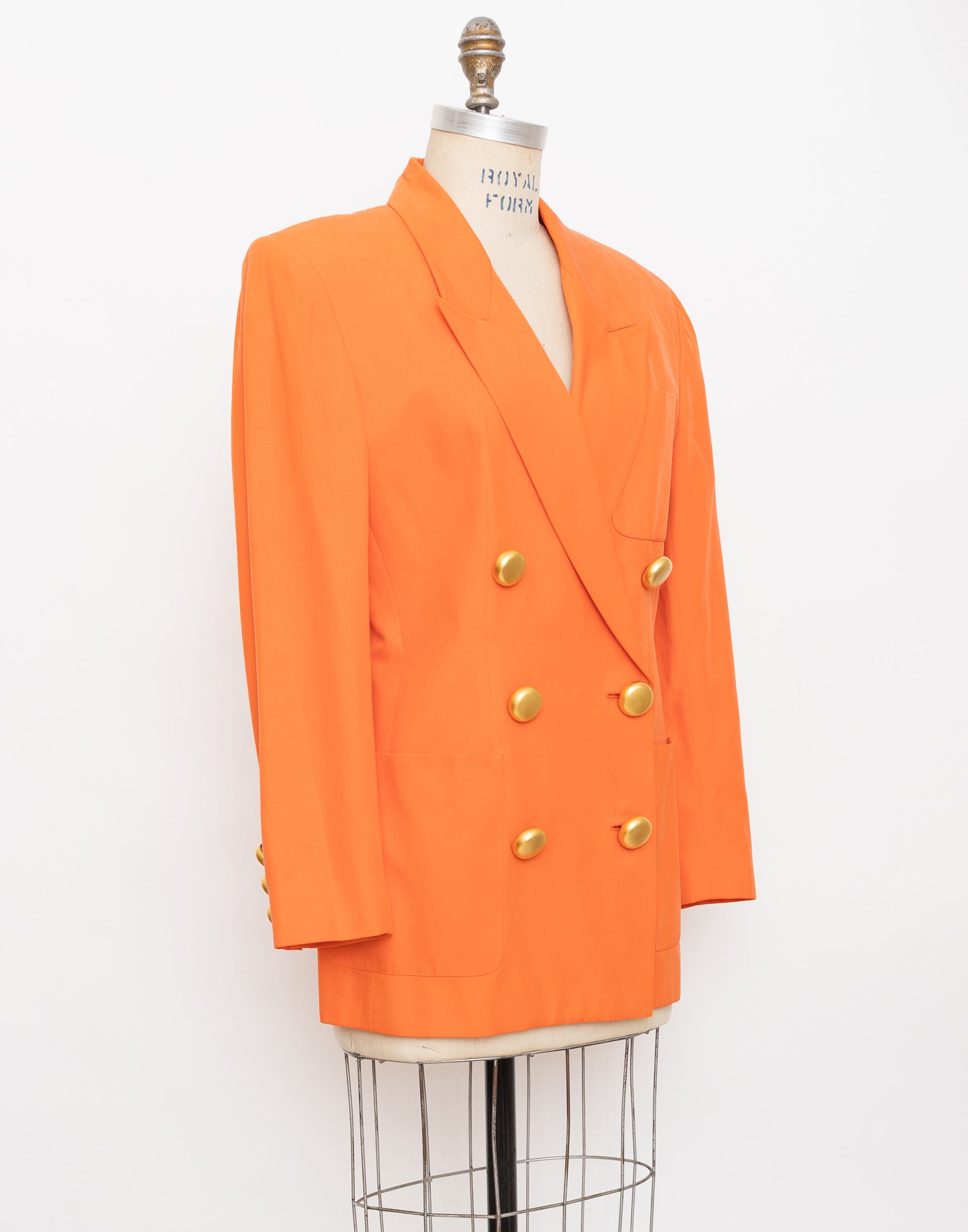 90s Lillie Rubin orange silk + cotton double-breasted blazer with gold buttons 2