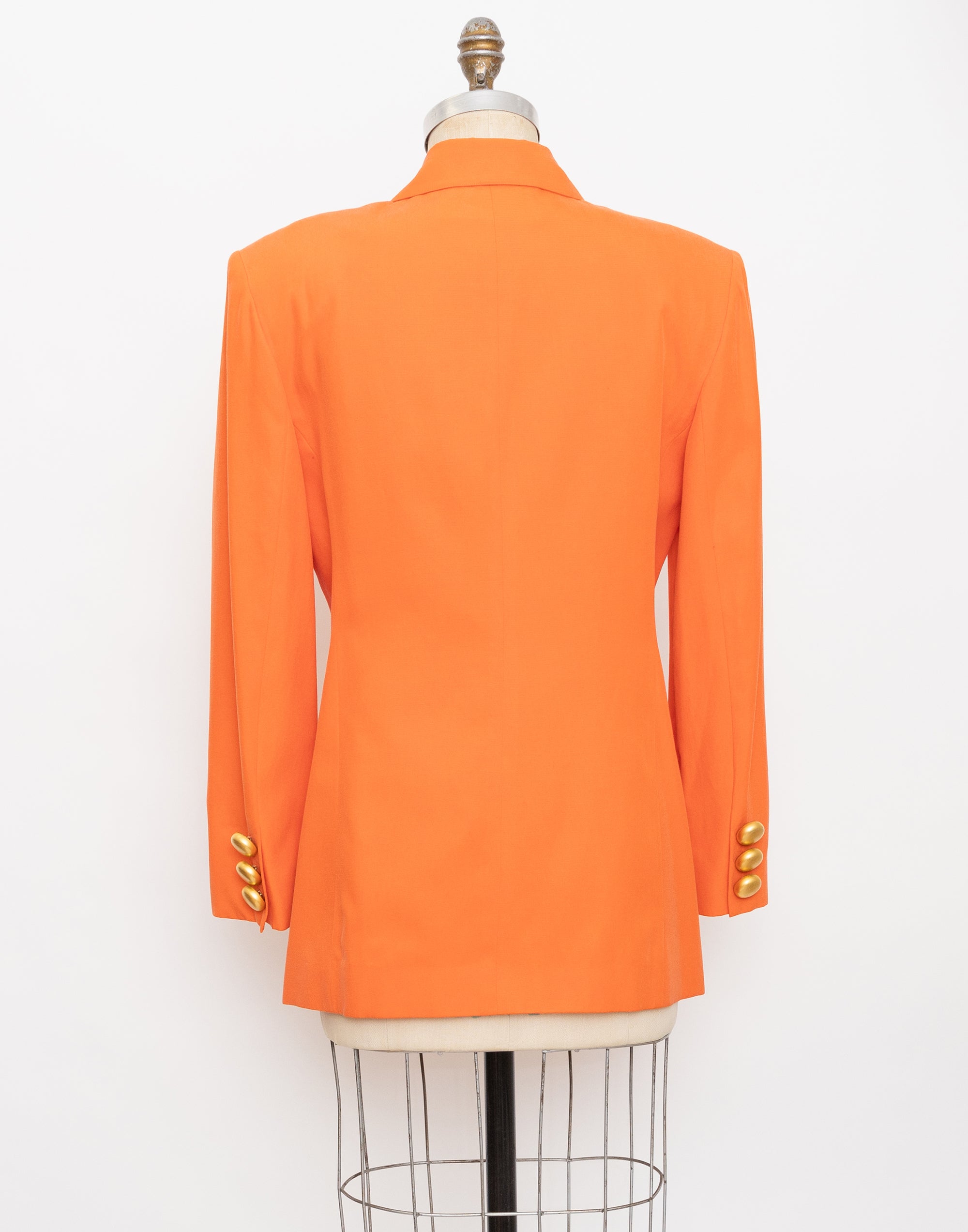 90s Lillie Rubin orange silk + cotton double-breasted blazer with gold buttons 3