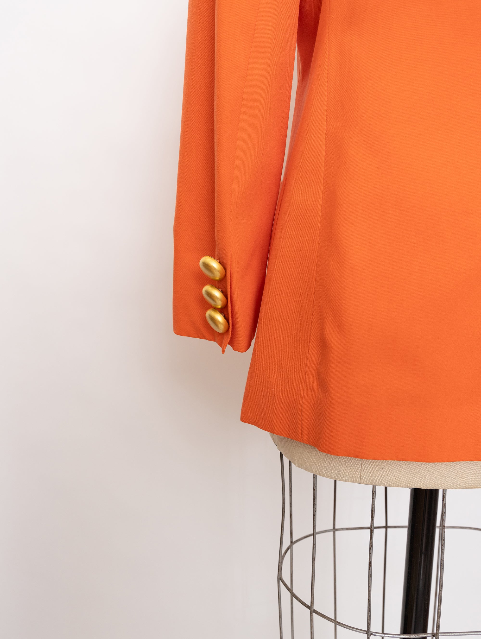 90s Lillie Rubin orange silk + cotton double-breasted blazer with gold buttons 4