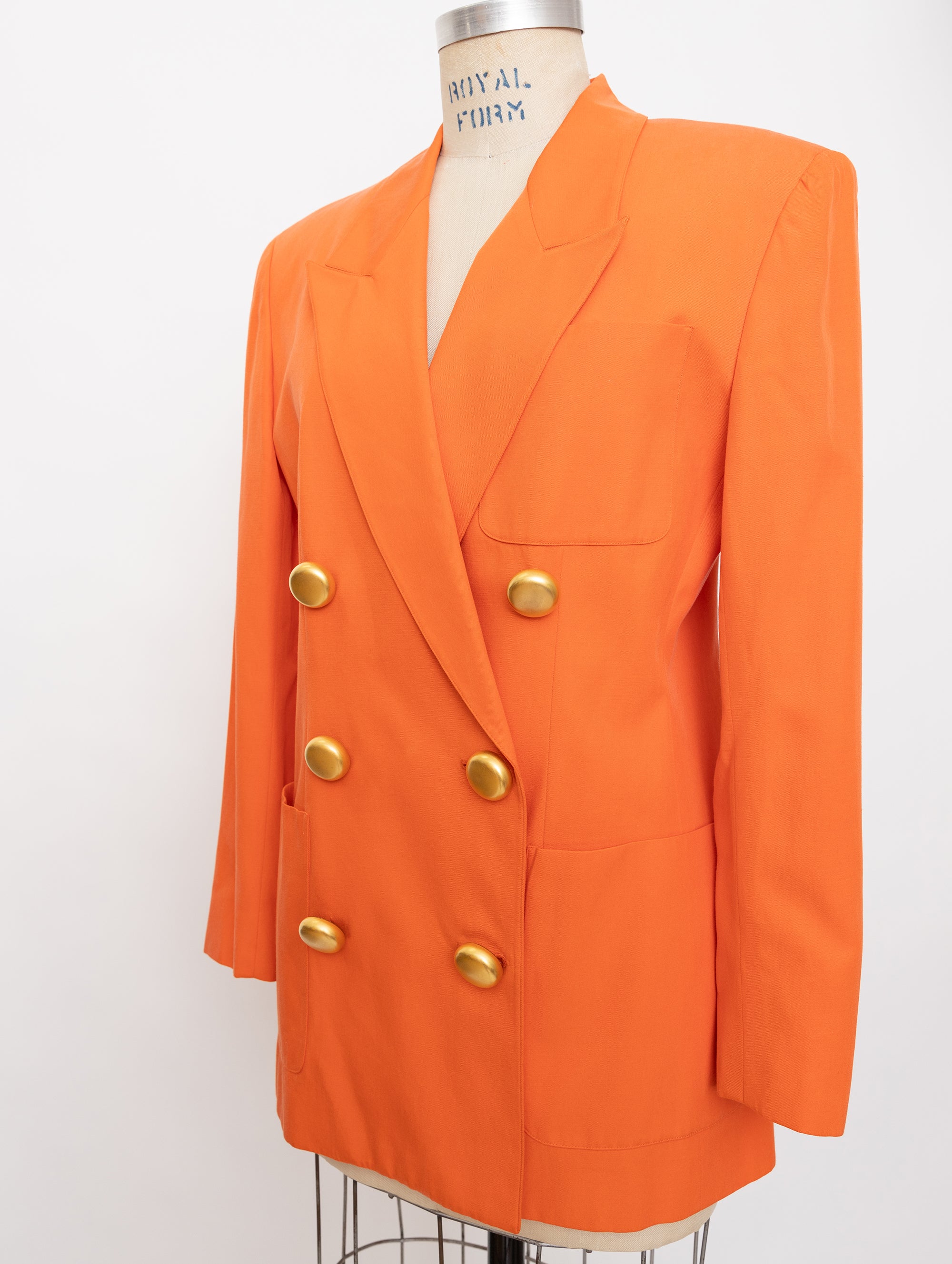 90s Lillie Rubin orange silk + cotton double-breasted blazer with gold buttons 5