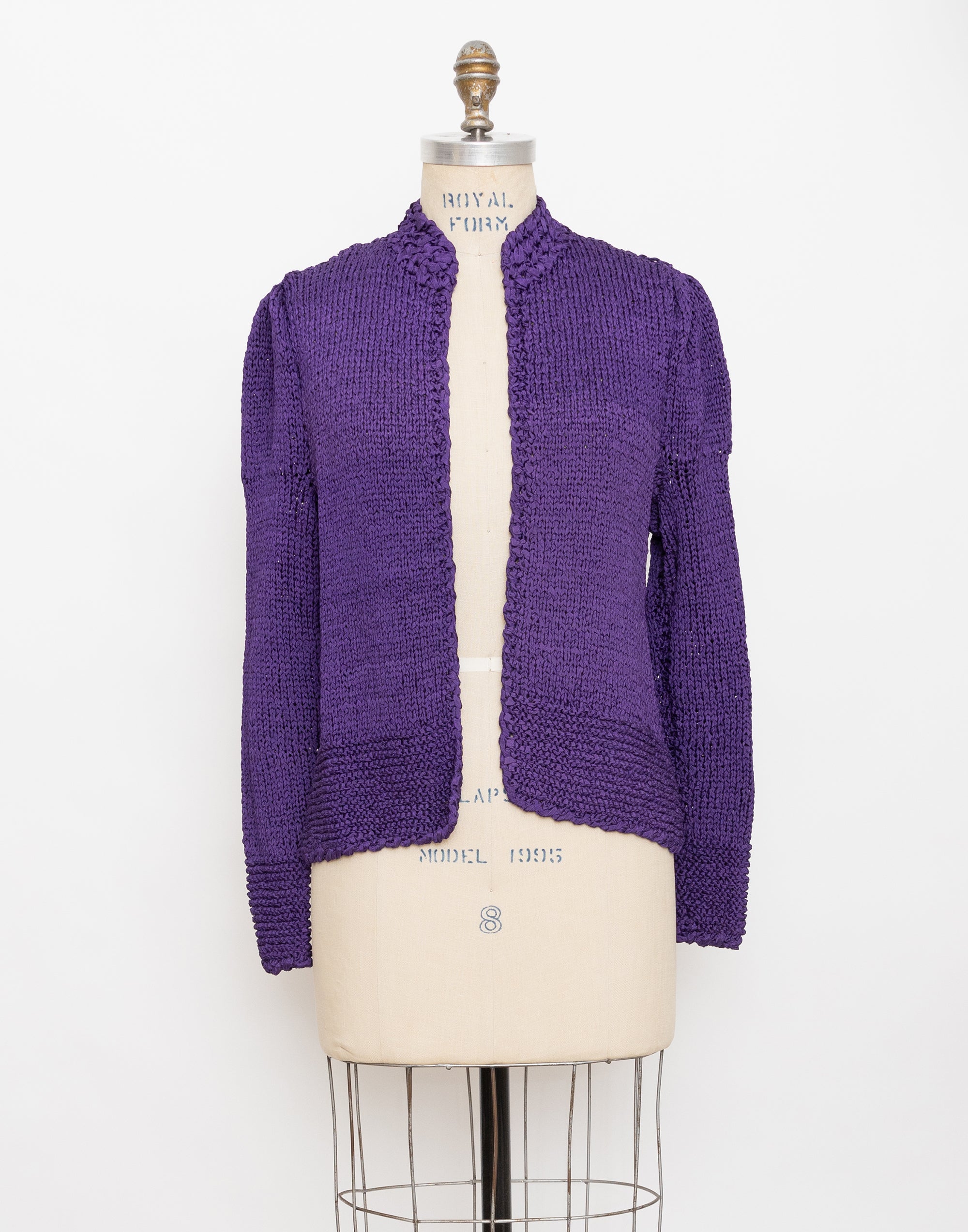 90s dark purple ribbon crochet cardigan