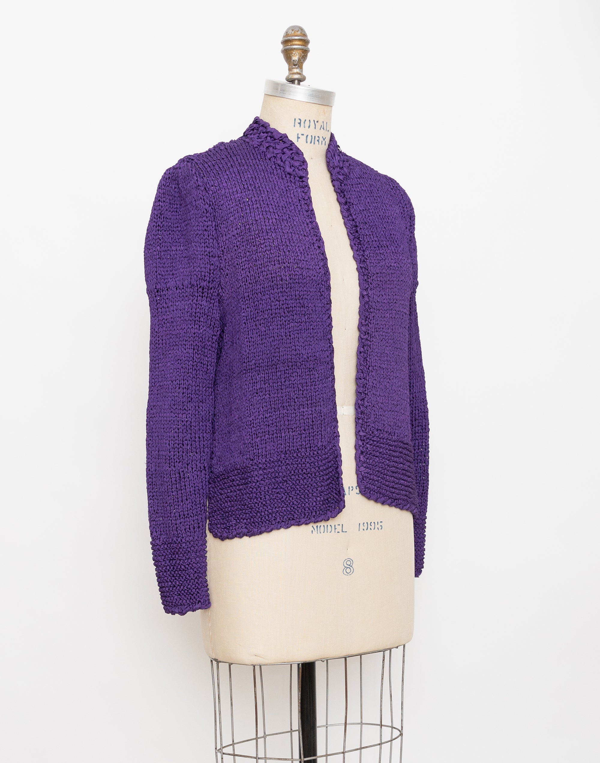 90s dark purple ribbon crochet cardigan
