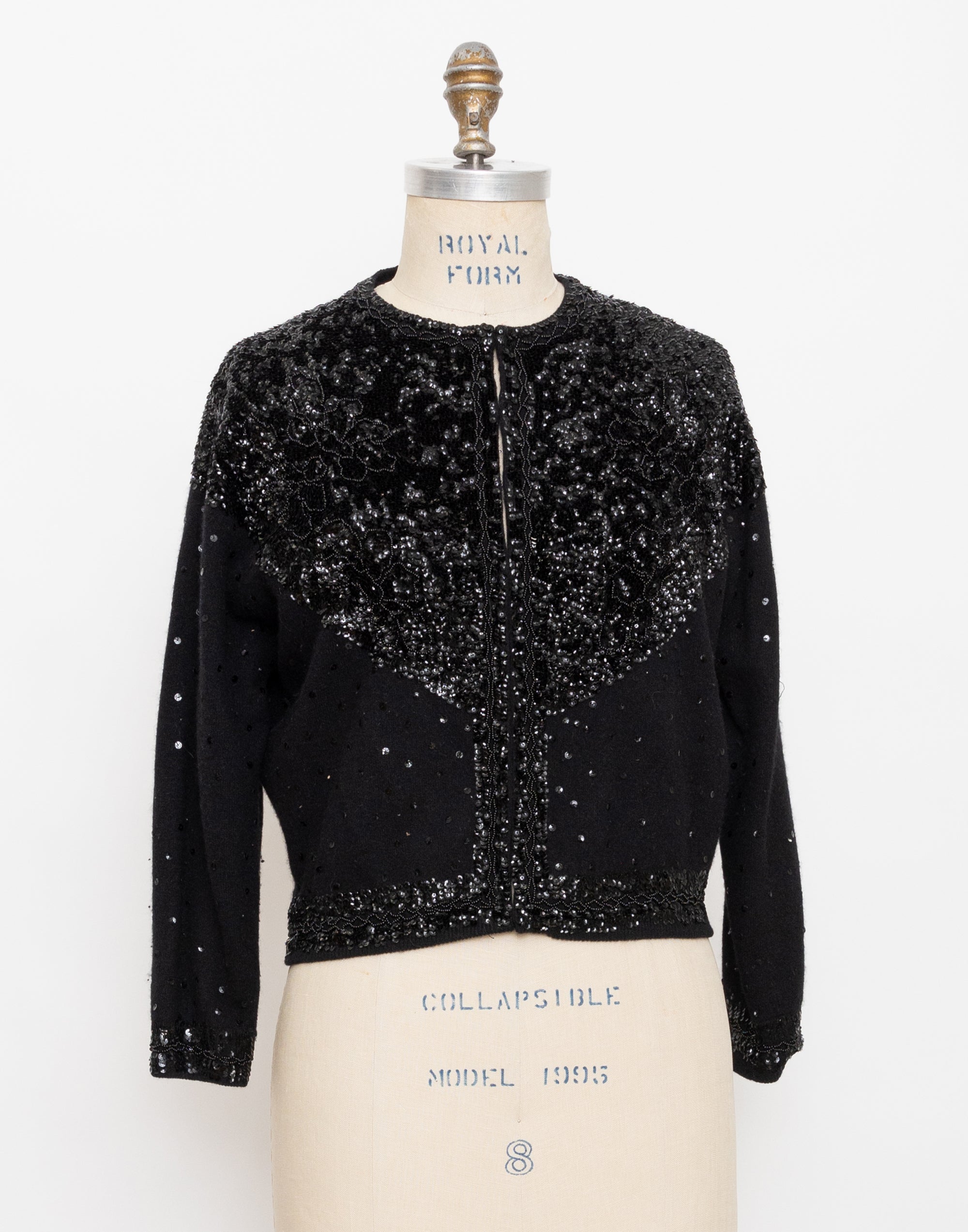 60s black sequin knit evening cardigan