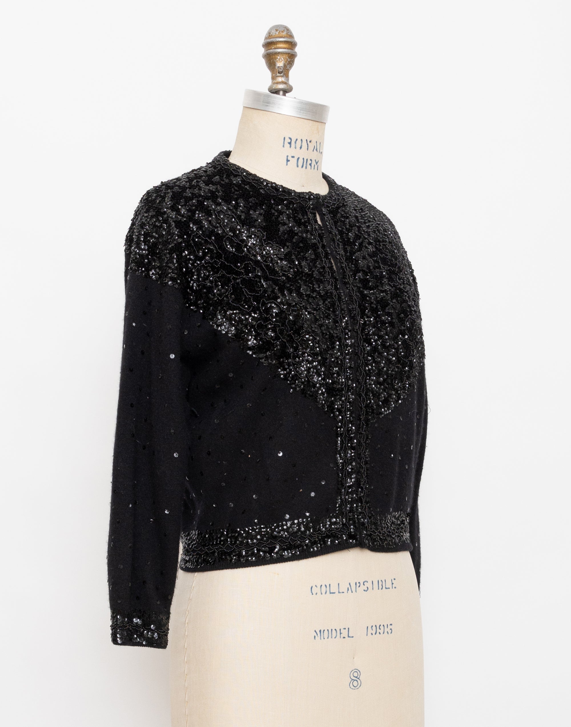60s black sequin knit evening cardigan