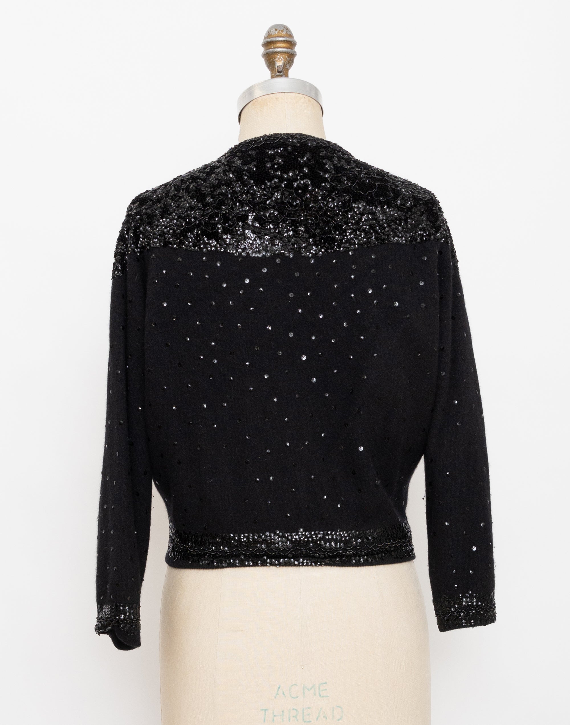 60s black sequin knit evening cardigan