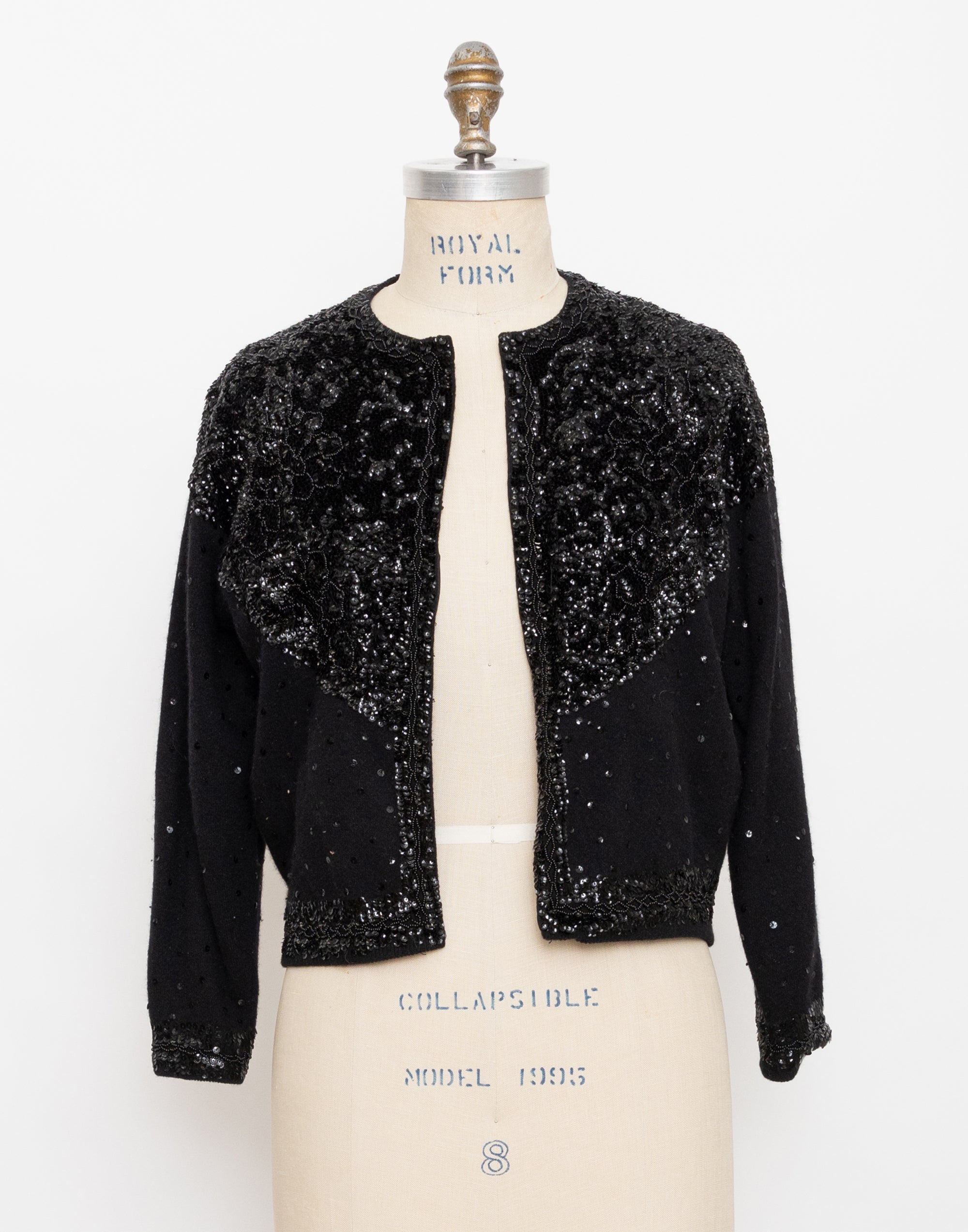 60s black sequin knit evening cardigan