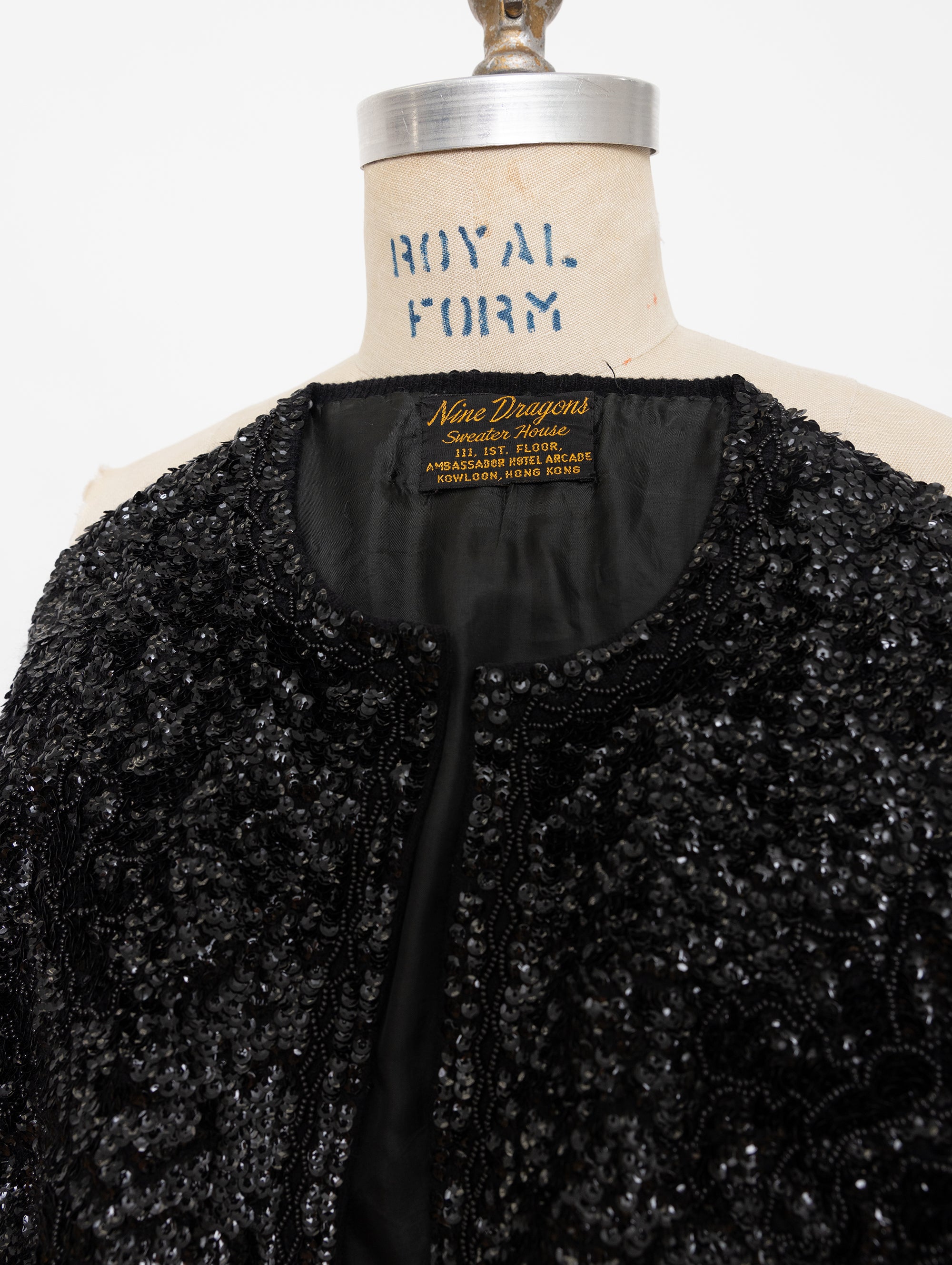60s black sequin knit evening cardigan