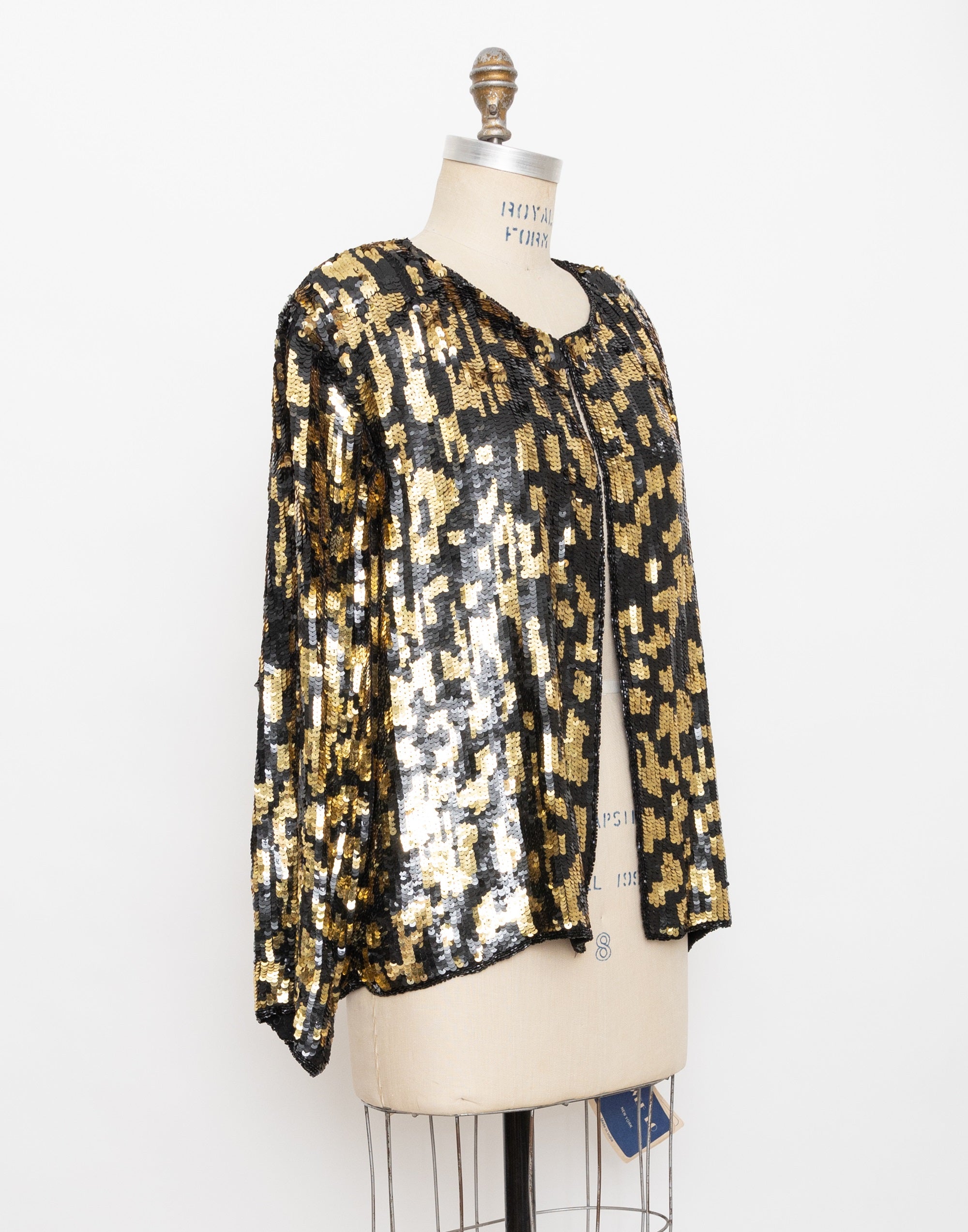 80s black and gold leopard print sequin jacket
