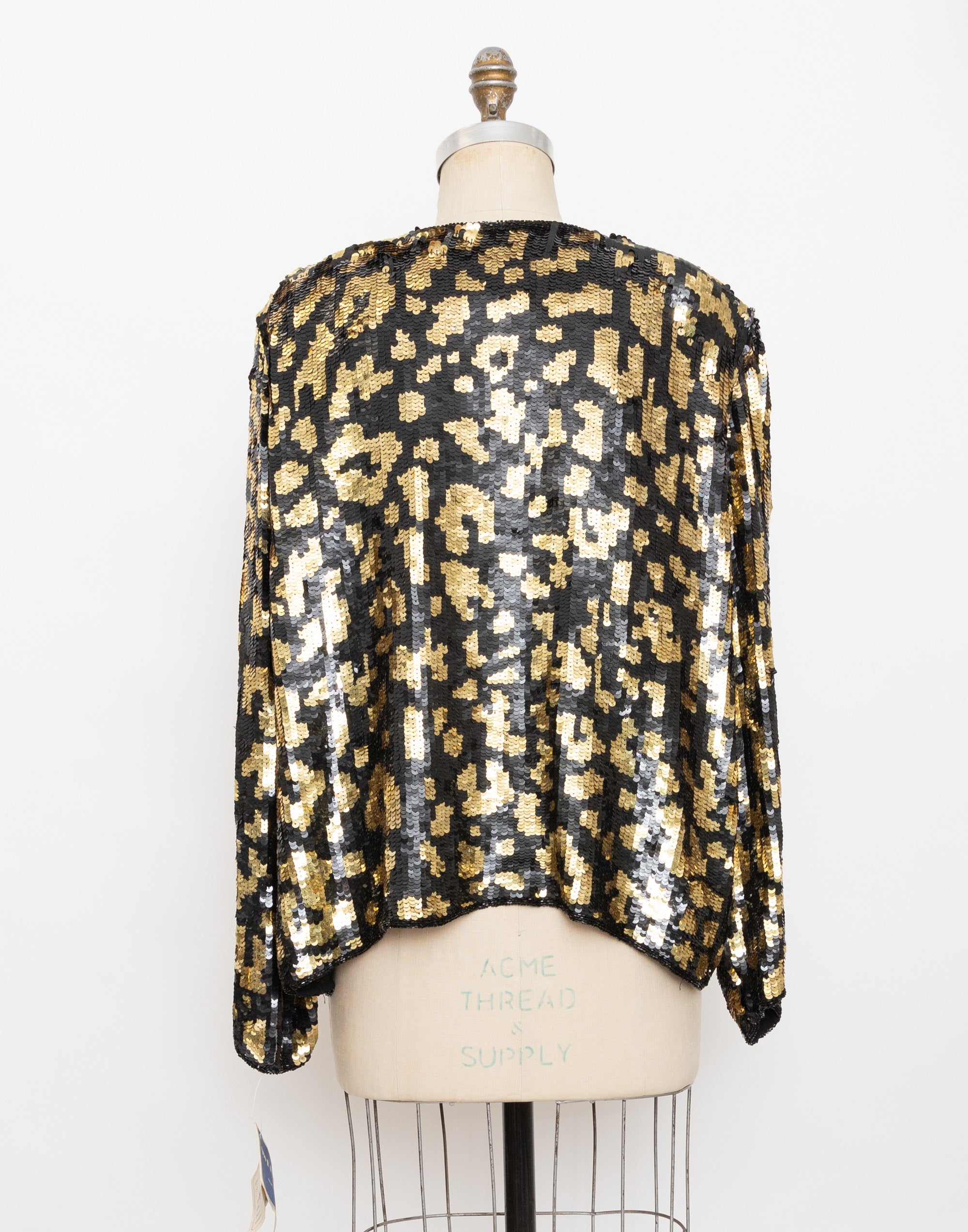 80s black and gold leopard print sequin jacket