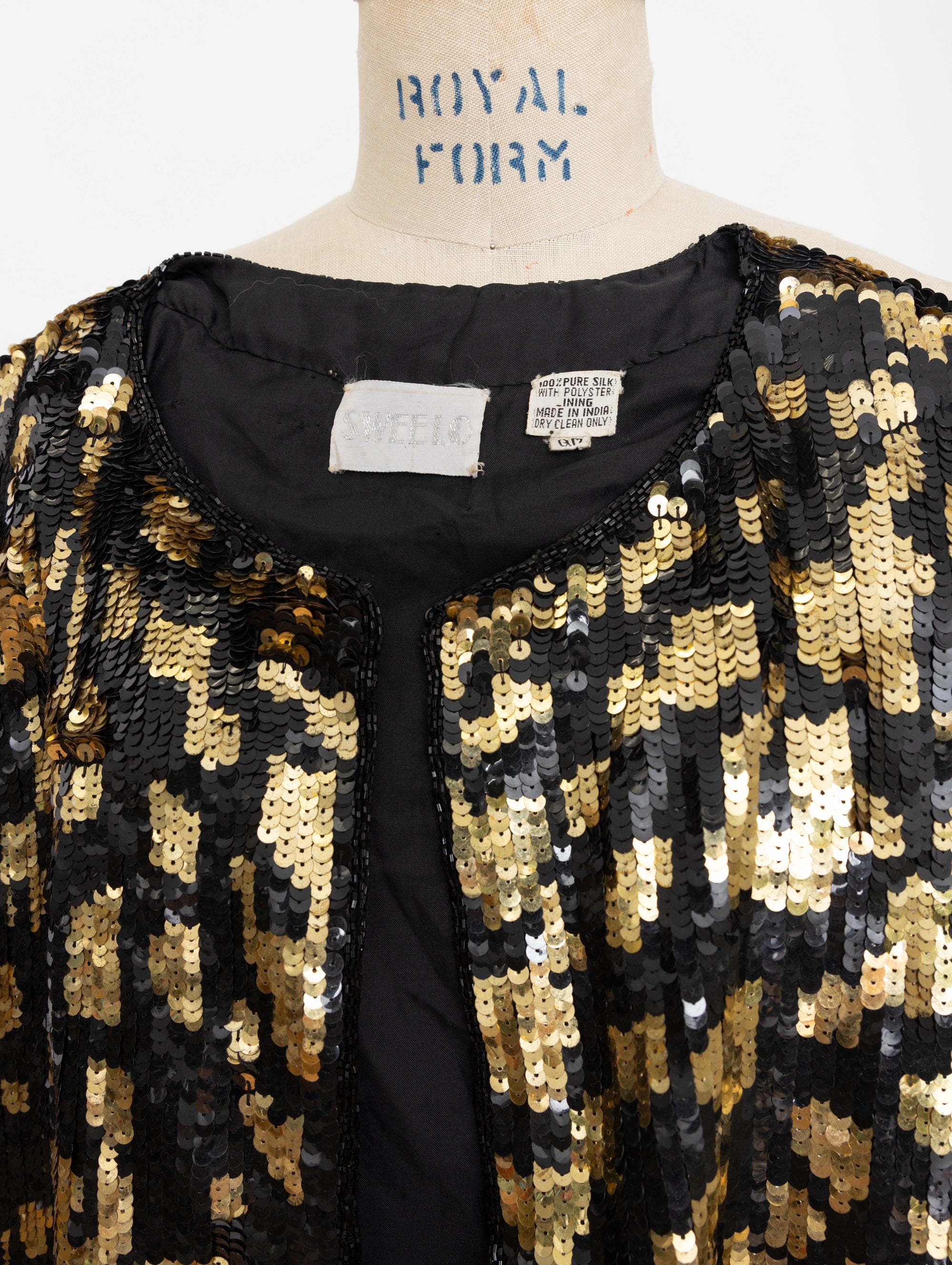 80s black and gold leopard print sequin jacket