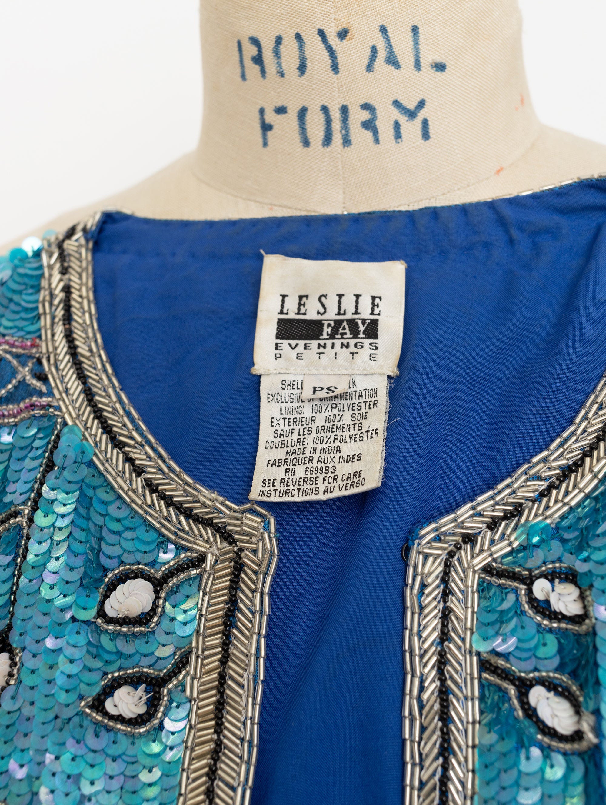 90s turquoise striped floral sequin jacket