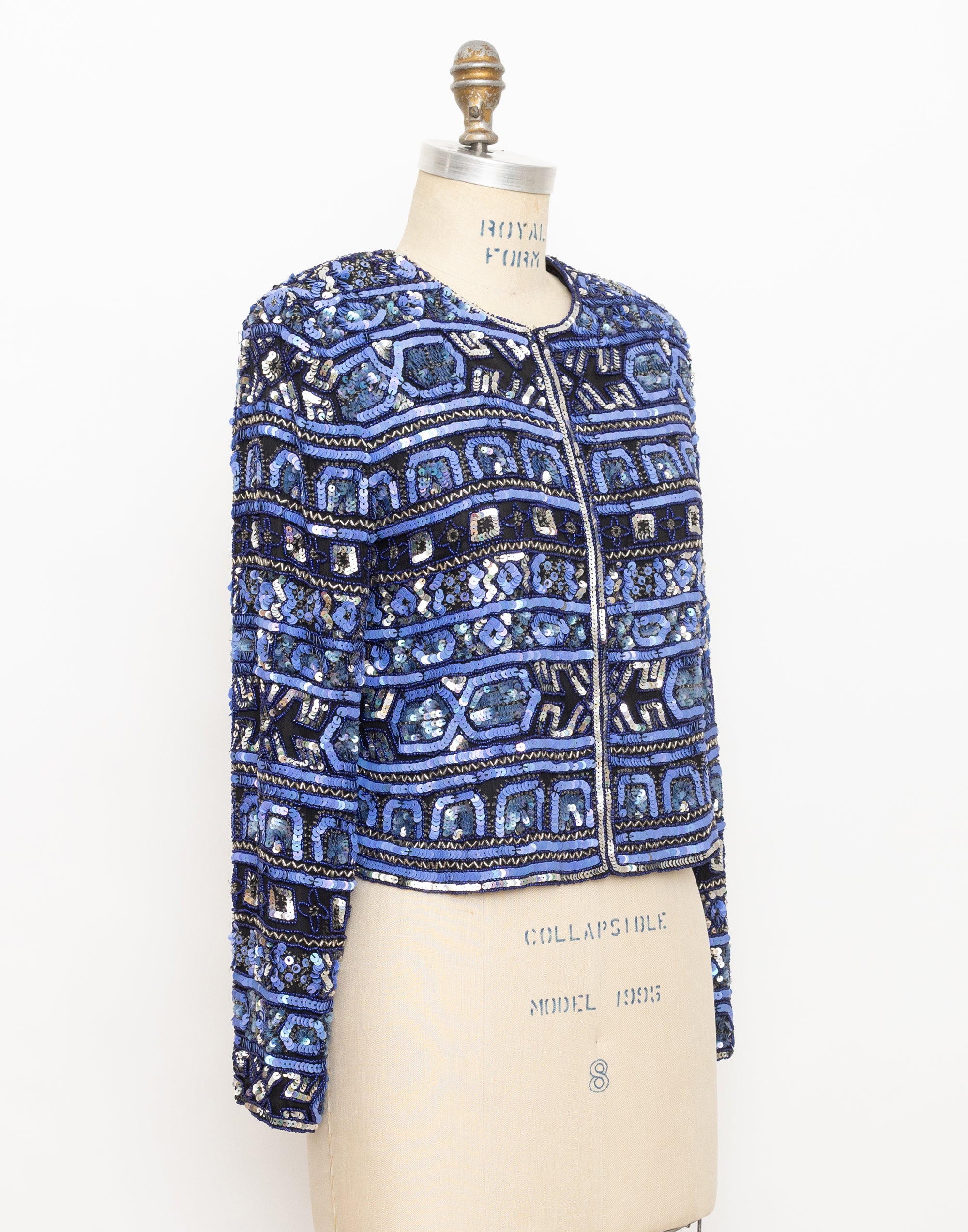 90s blue and silver sequin jacket