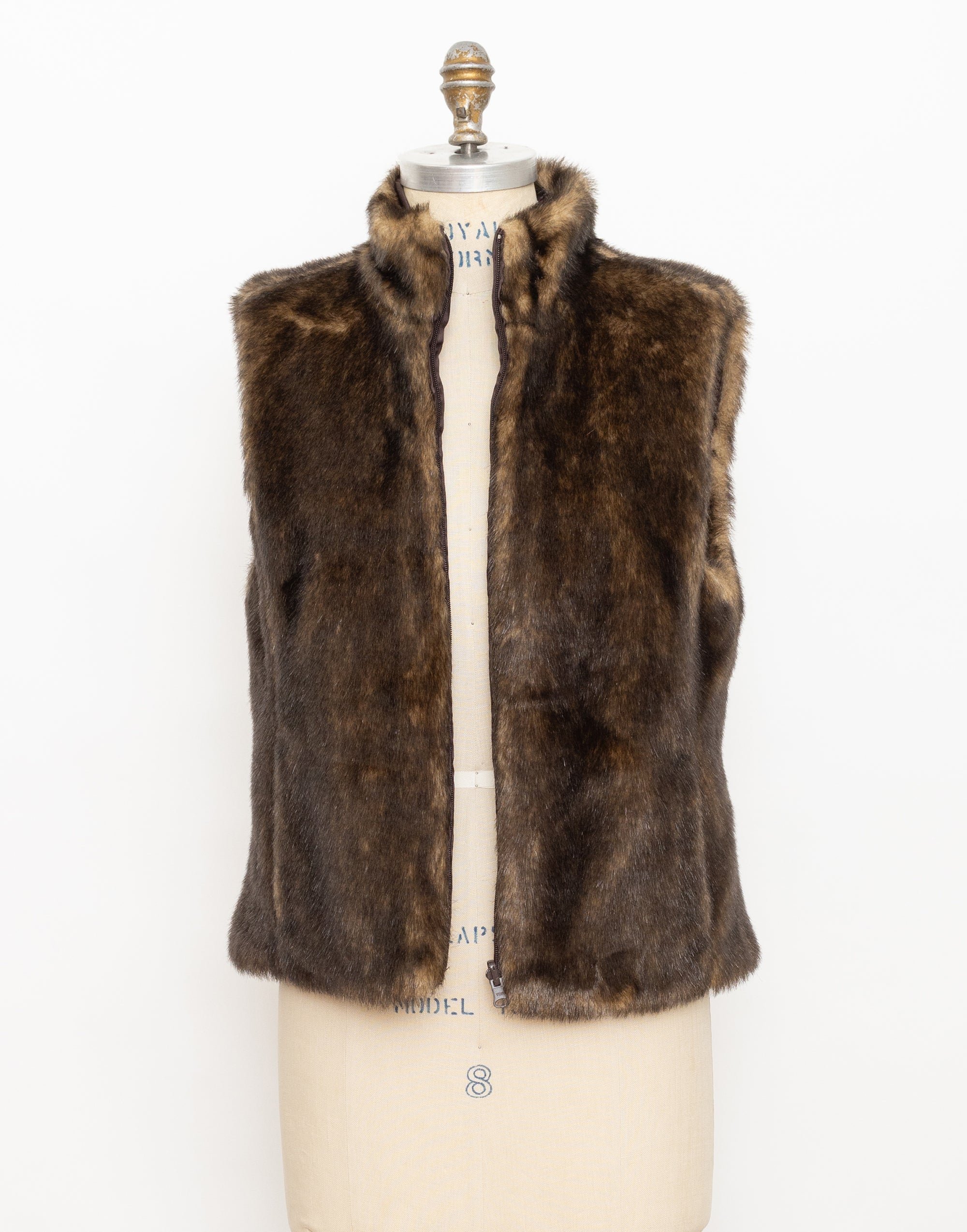 90s brown faux fur reversible vest