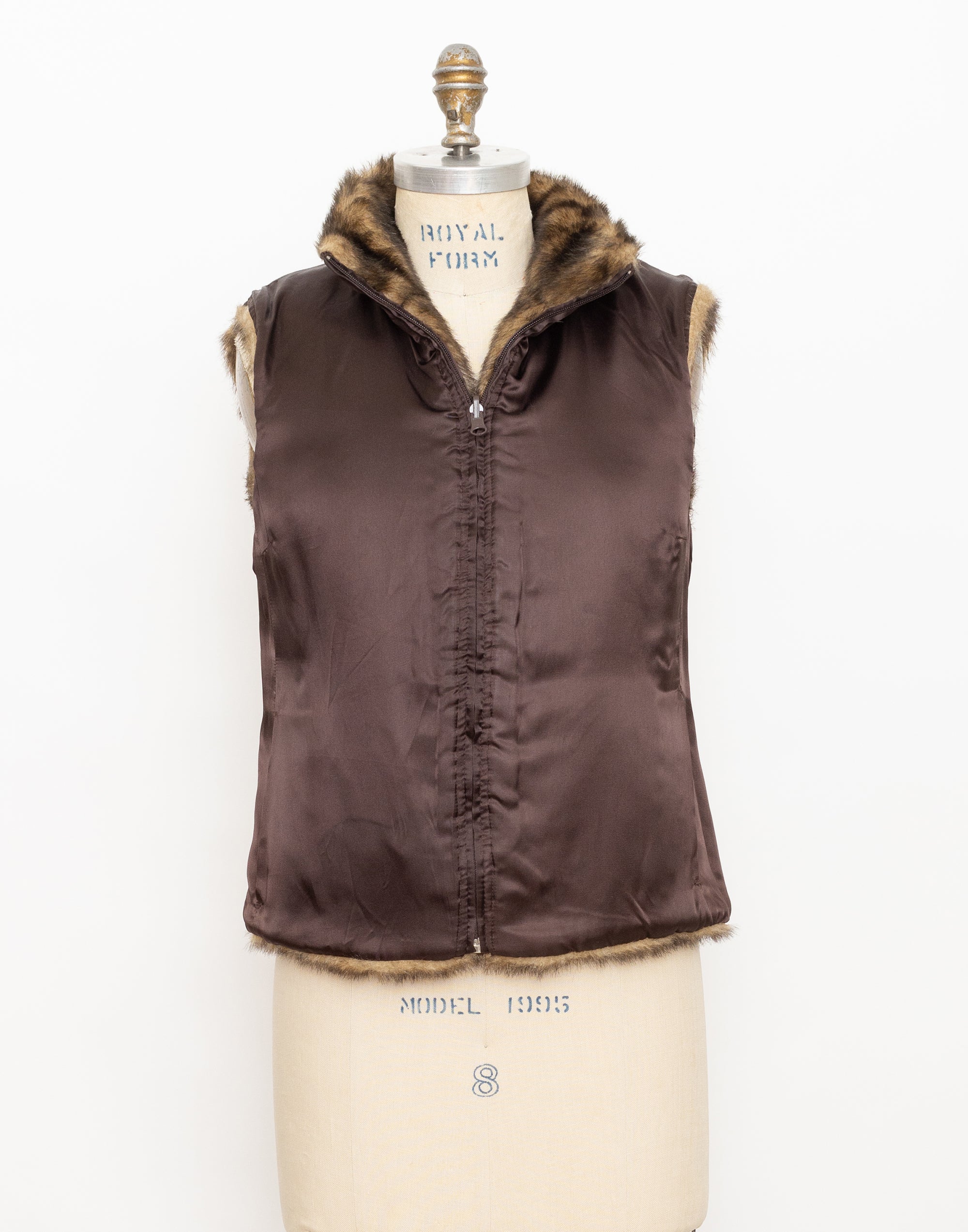 90s brown faux fur reversible vest