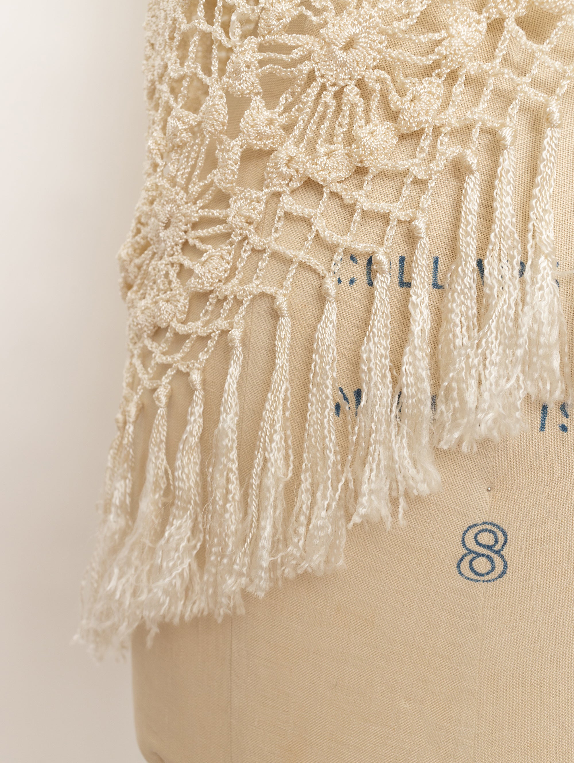 70s cream crochet fringe wrap