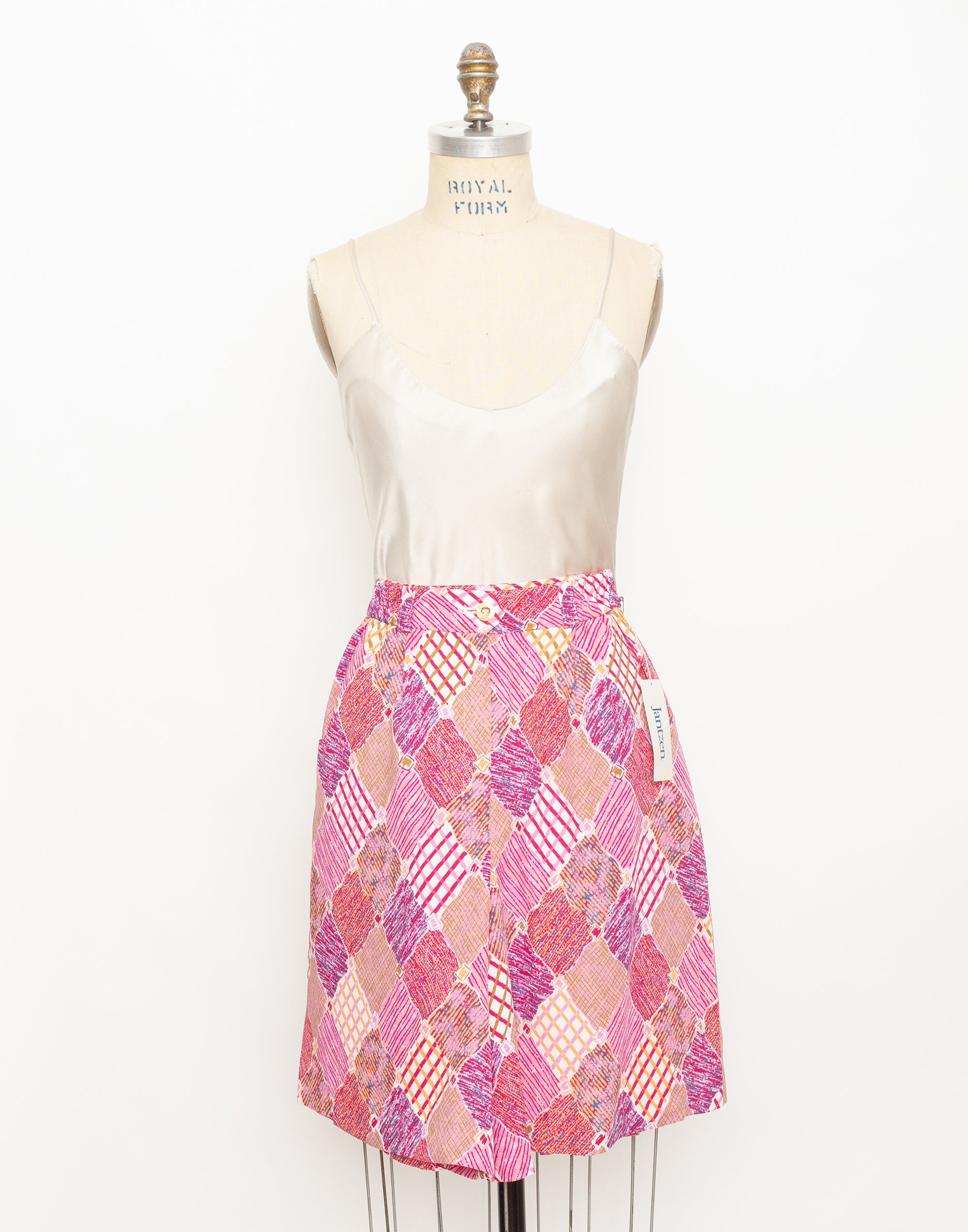 70s/80s jantzen pink abstract patchwork print bermuda shorts