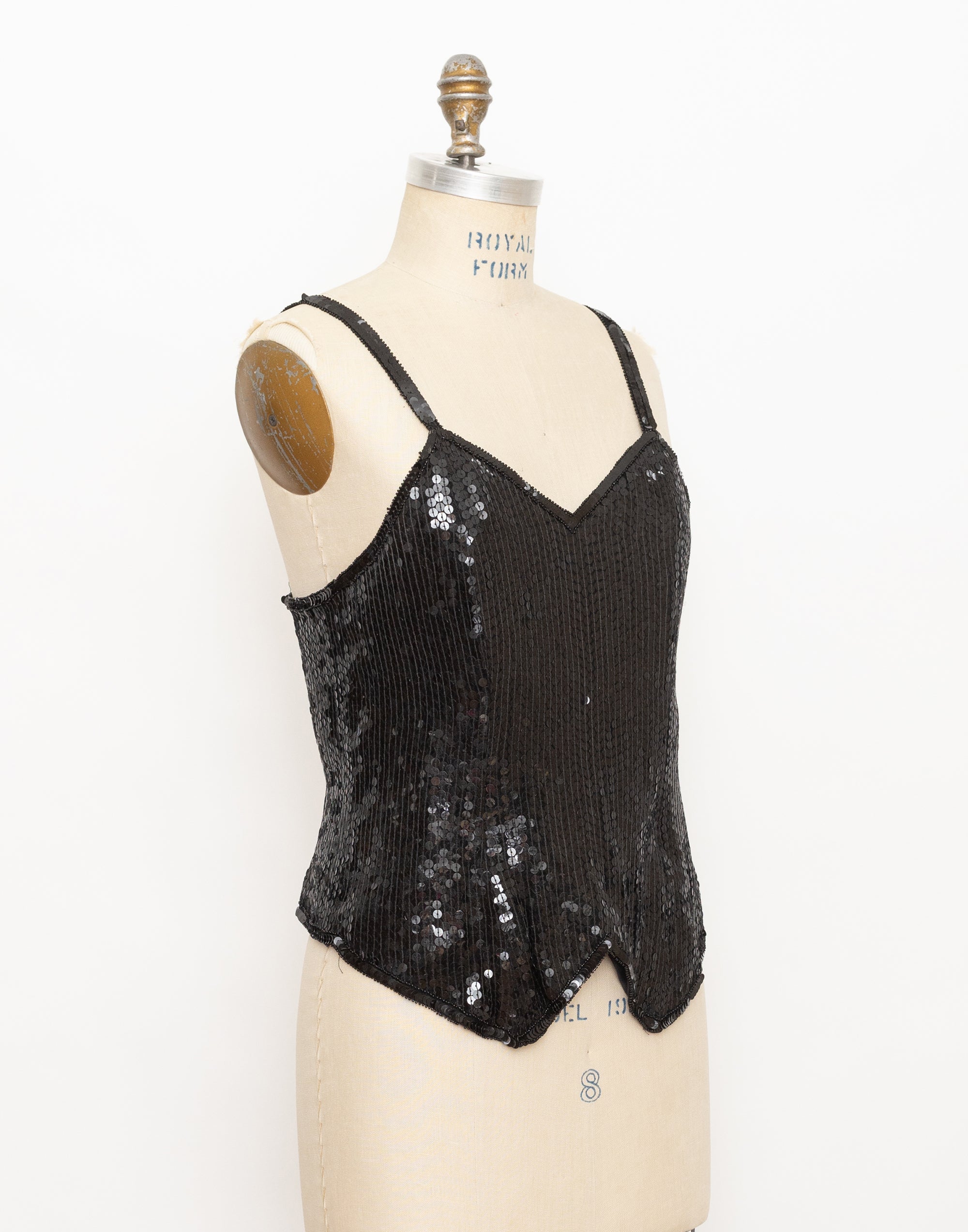 80s frank usher black sequin bustier top