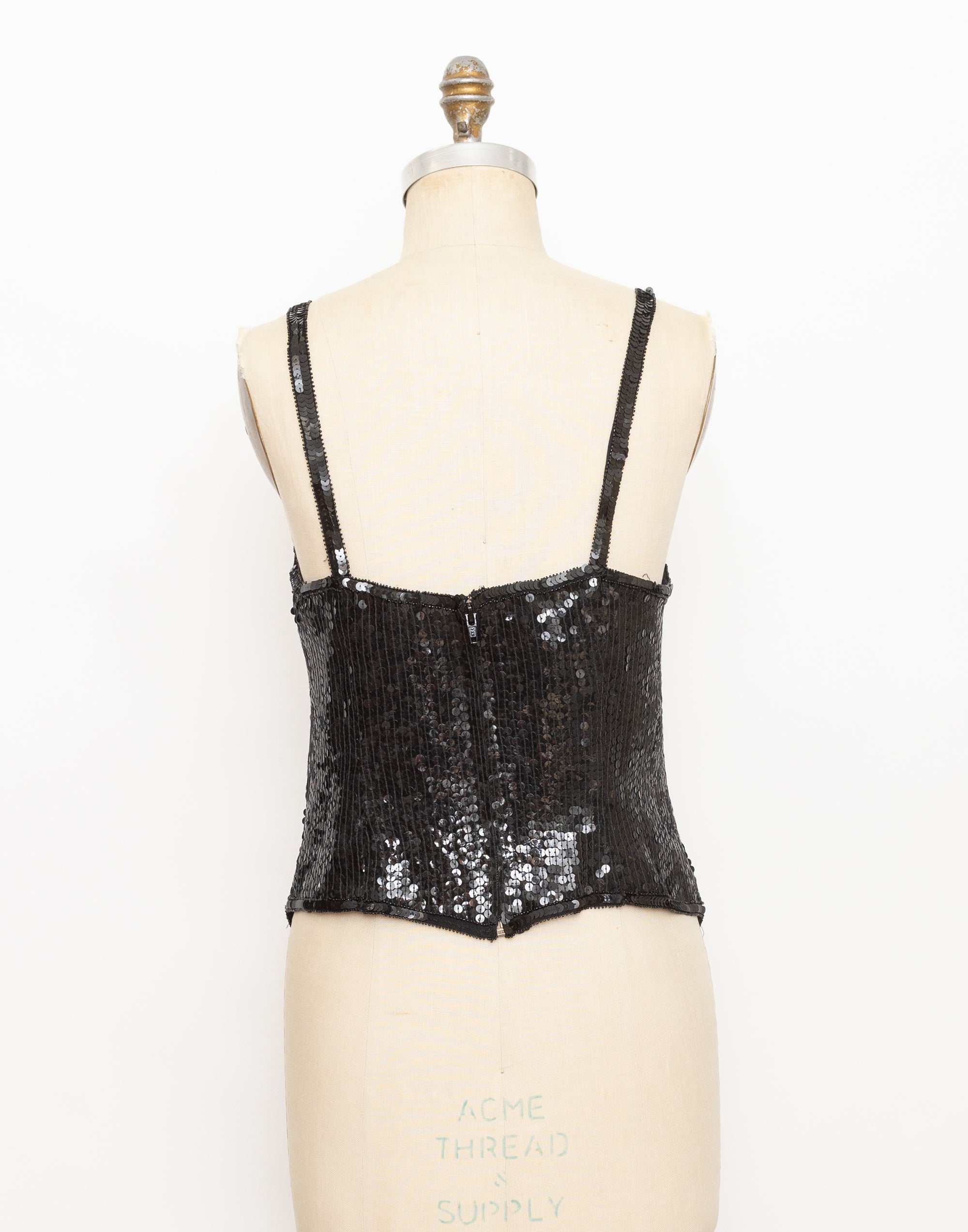 80s frank usher black sequin bustier top
