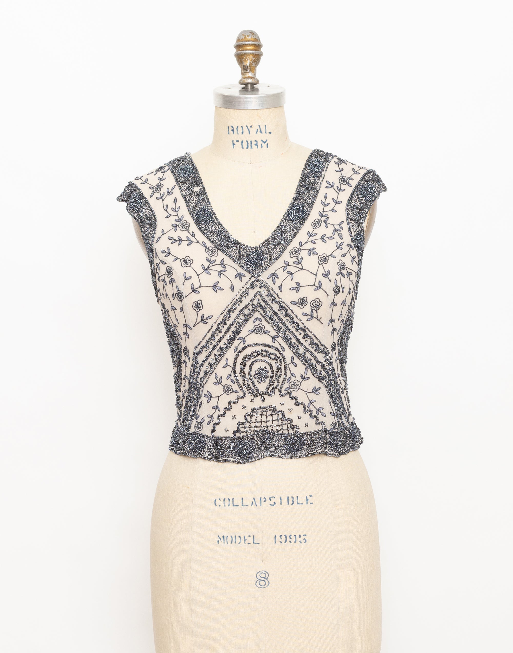90s gunmetal and silk beaded and embroidered top