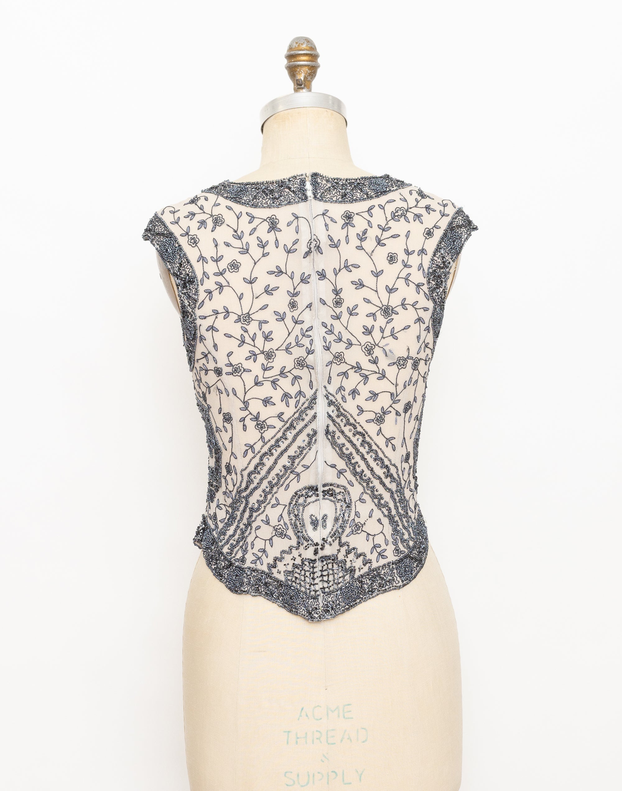 90s gunmetal and silk beaded and embroidered top