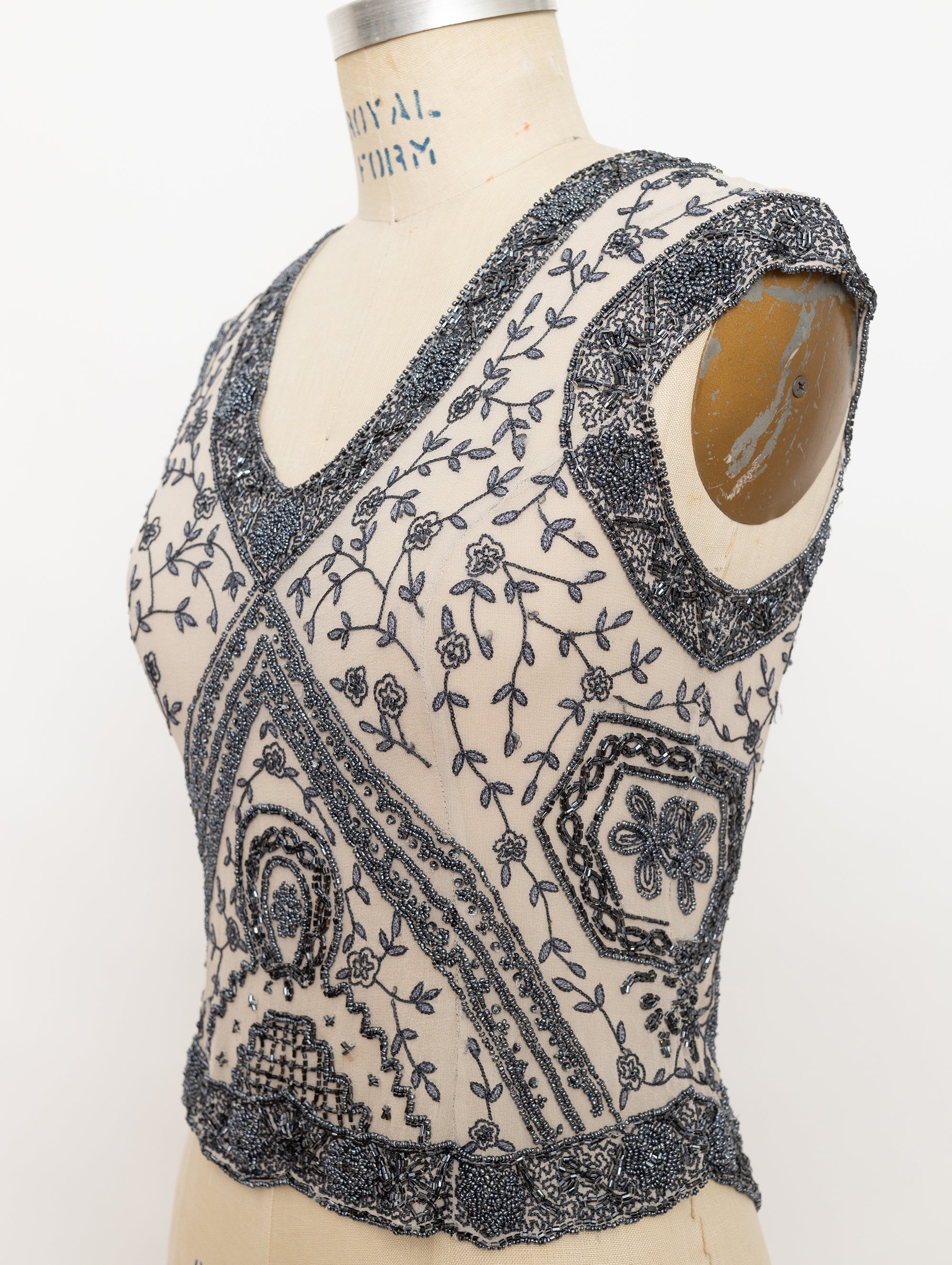 90s gunmetal and silk beaded and embroidered top