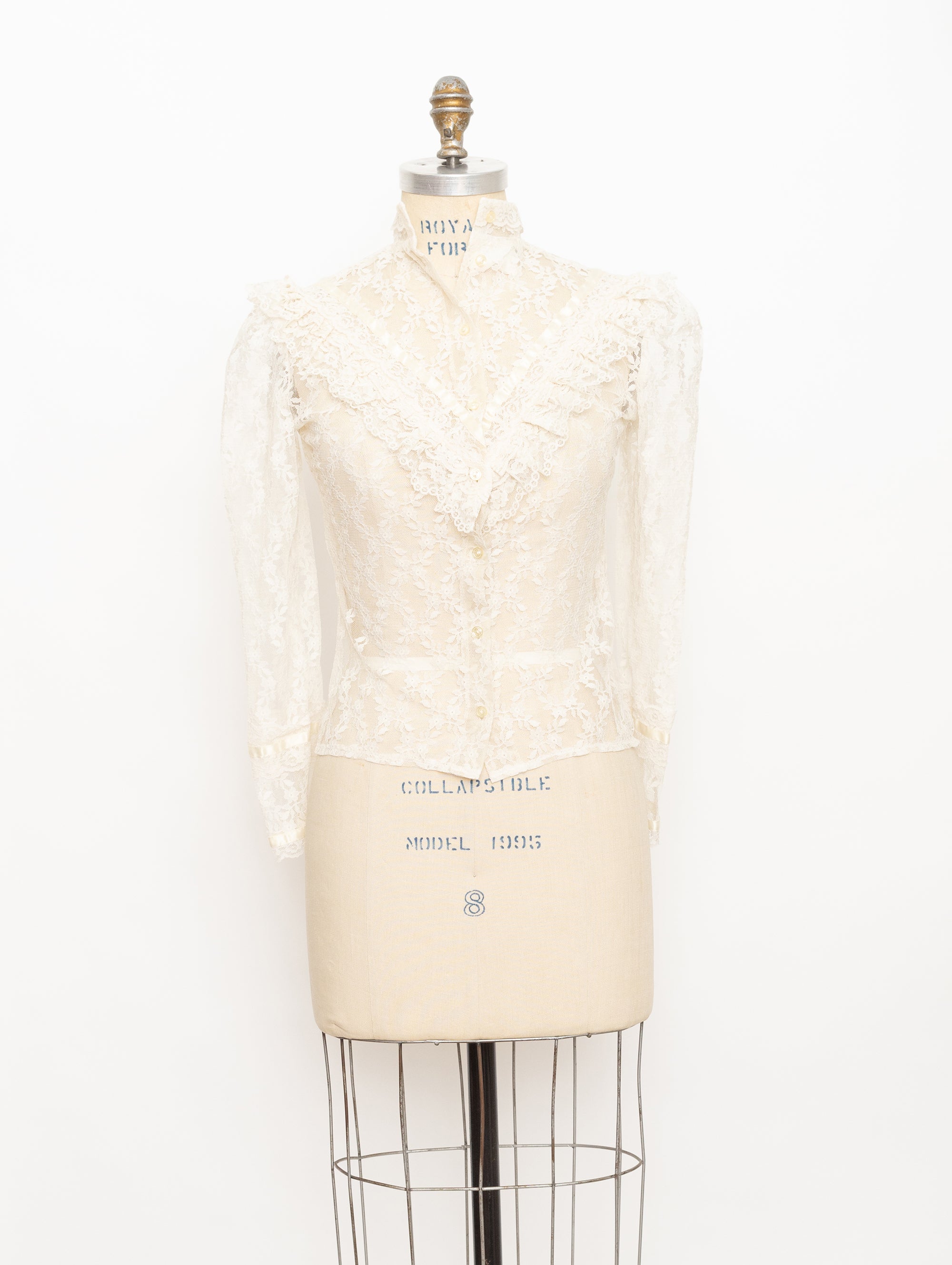 70s club de france cream lightweight lace ruffle top