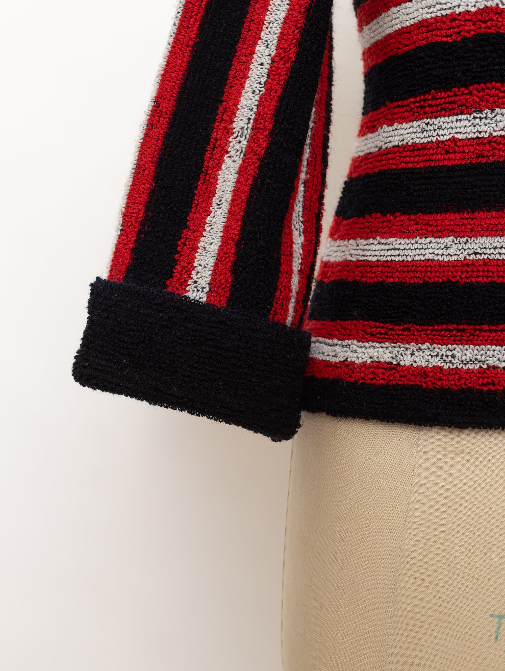 70s black red white striped terry cloth sailor top