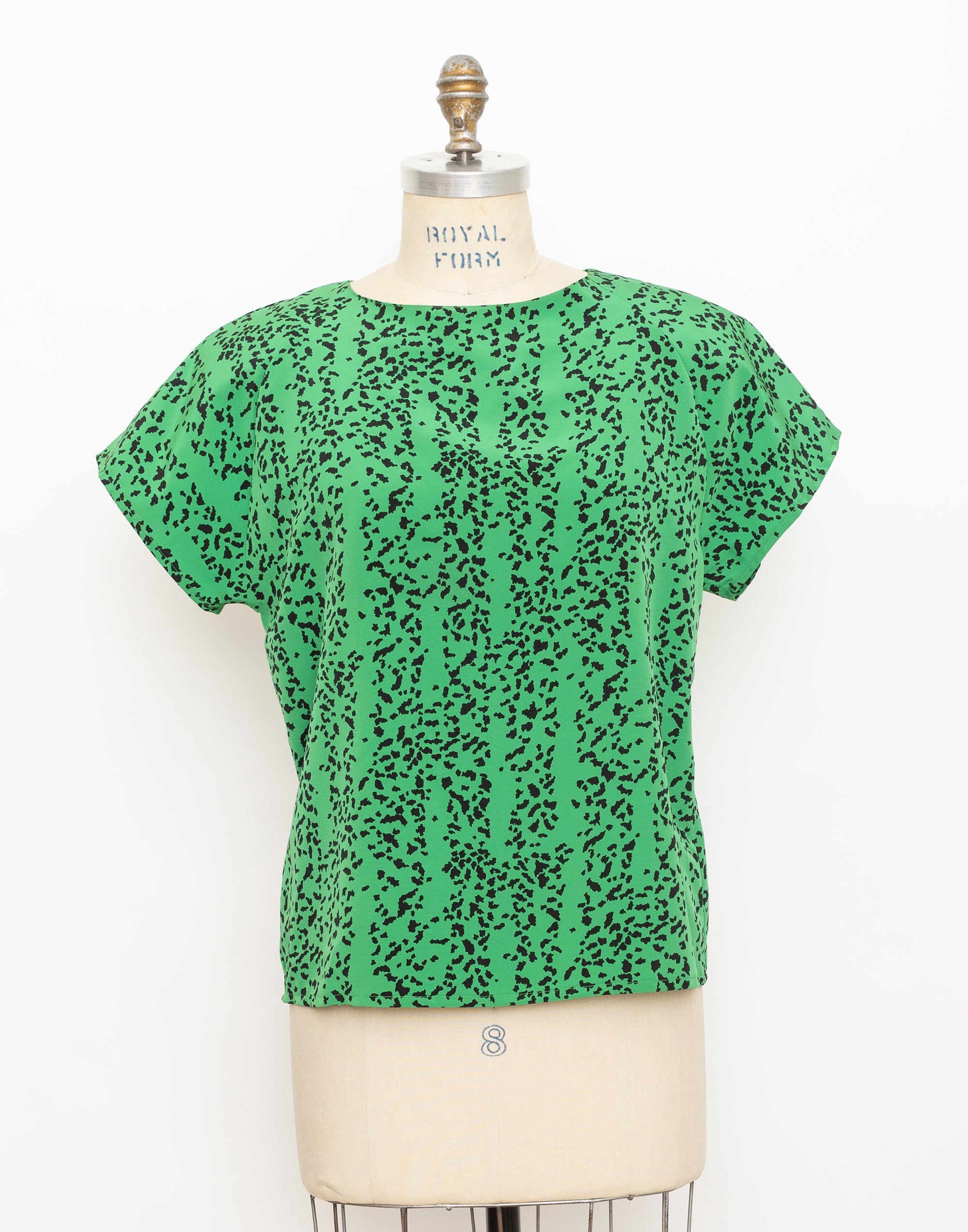 90s impressions green and black abstract spots top