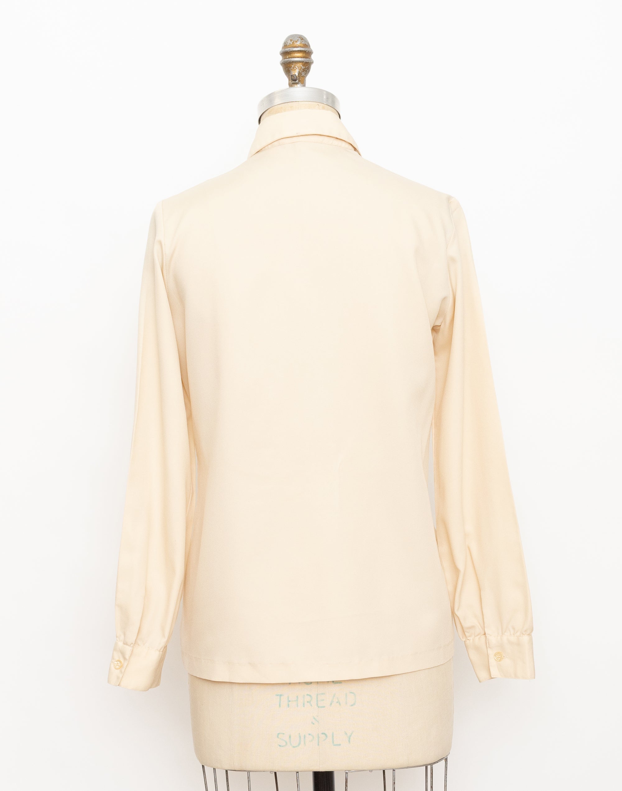 70s john meyer beige ruffle long sleeve tuxedo top