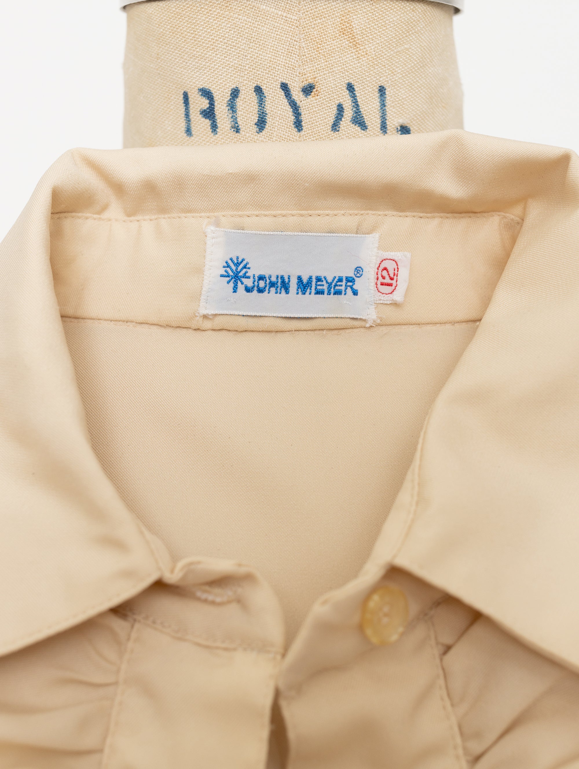 70s john meyer beige ruffle long sleeve tuxedo top