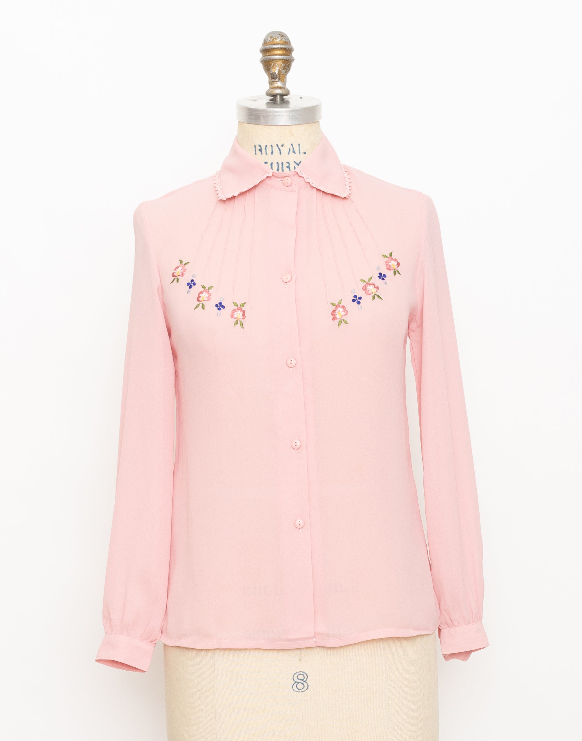 70s dusty pink pin tuck sweet floral blouse