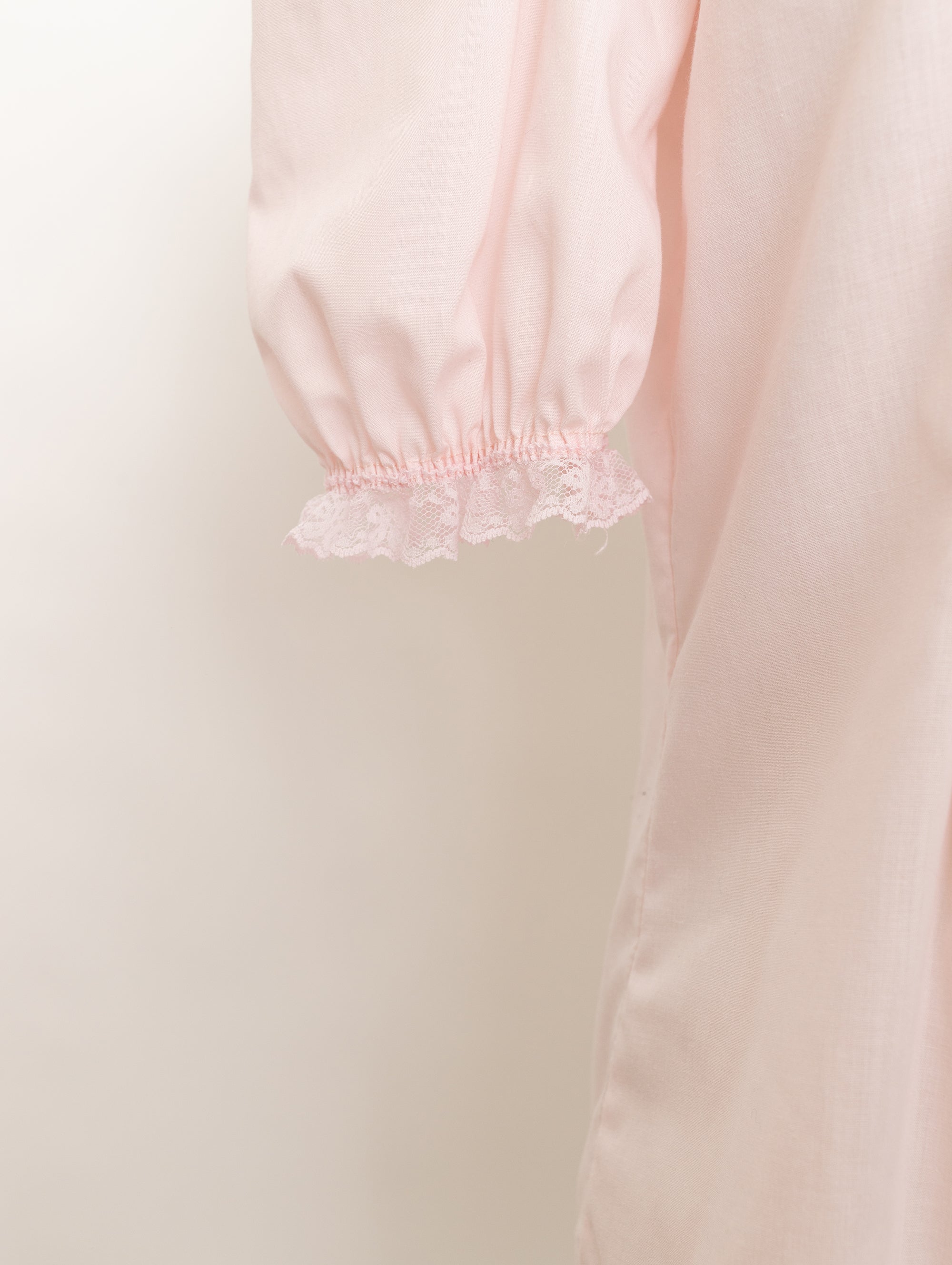 1980s light pink ruffled lace short slight puff sleeve top 5