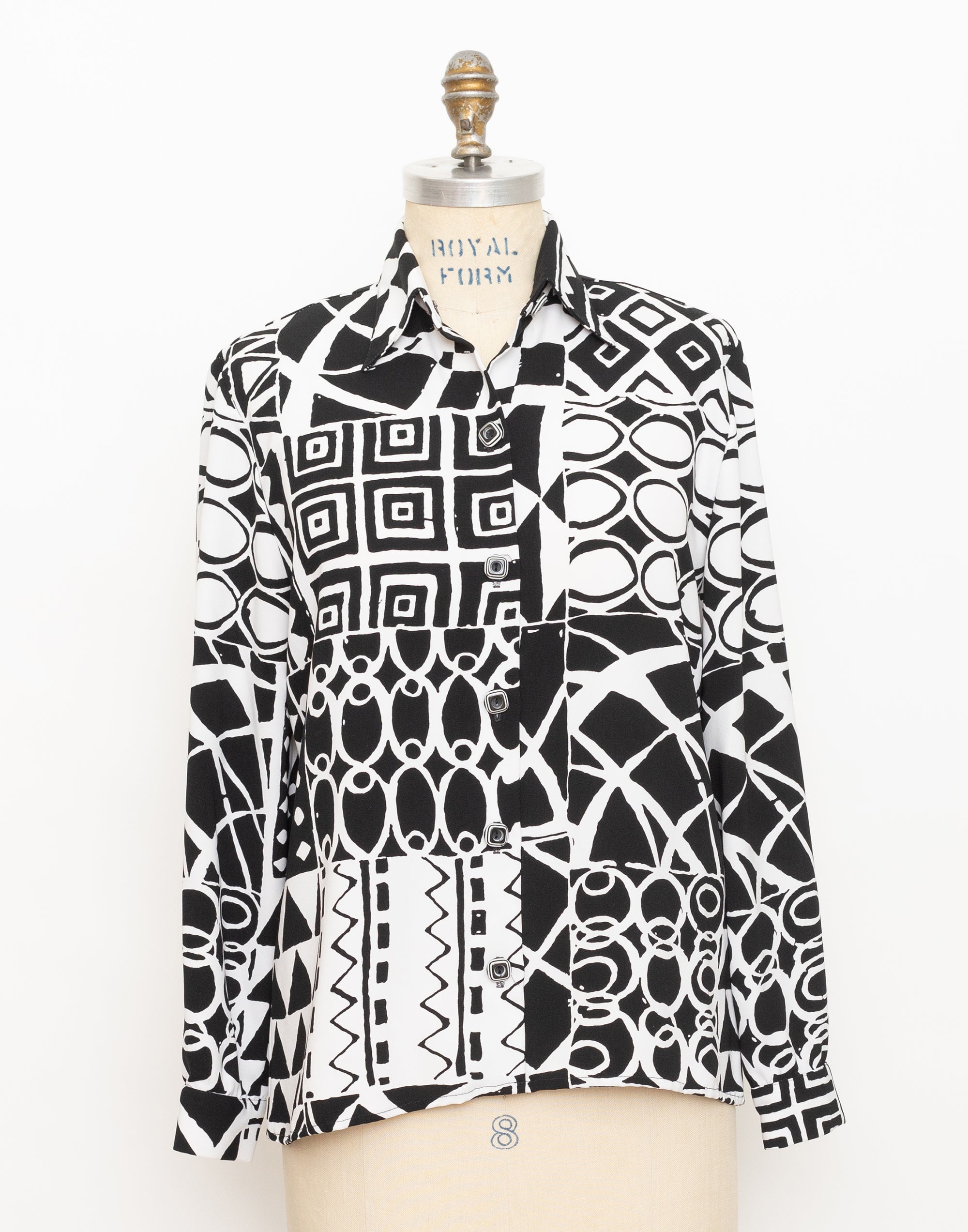 90s jordana black and white graphic blouse